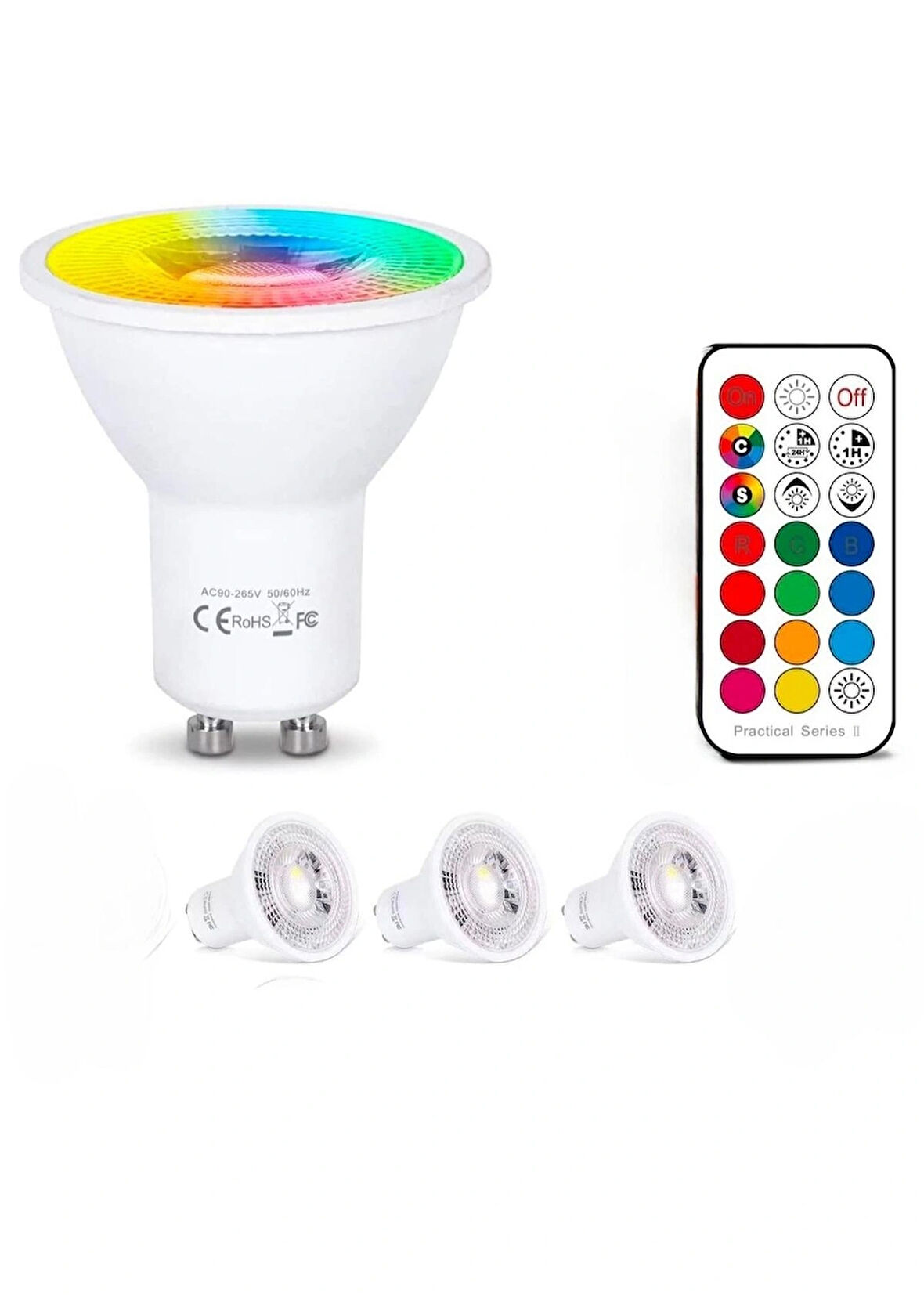 Gu10 Led Ampul 6 Watt Kumandalı RGB 3 Adet