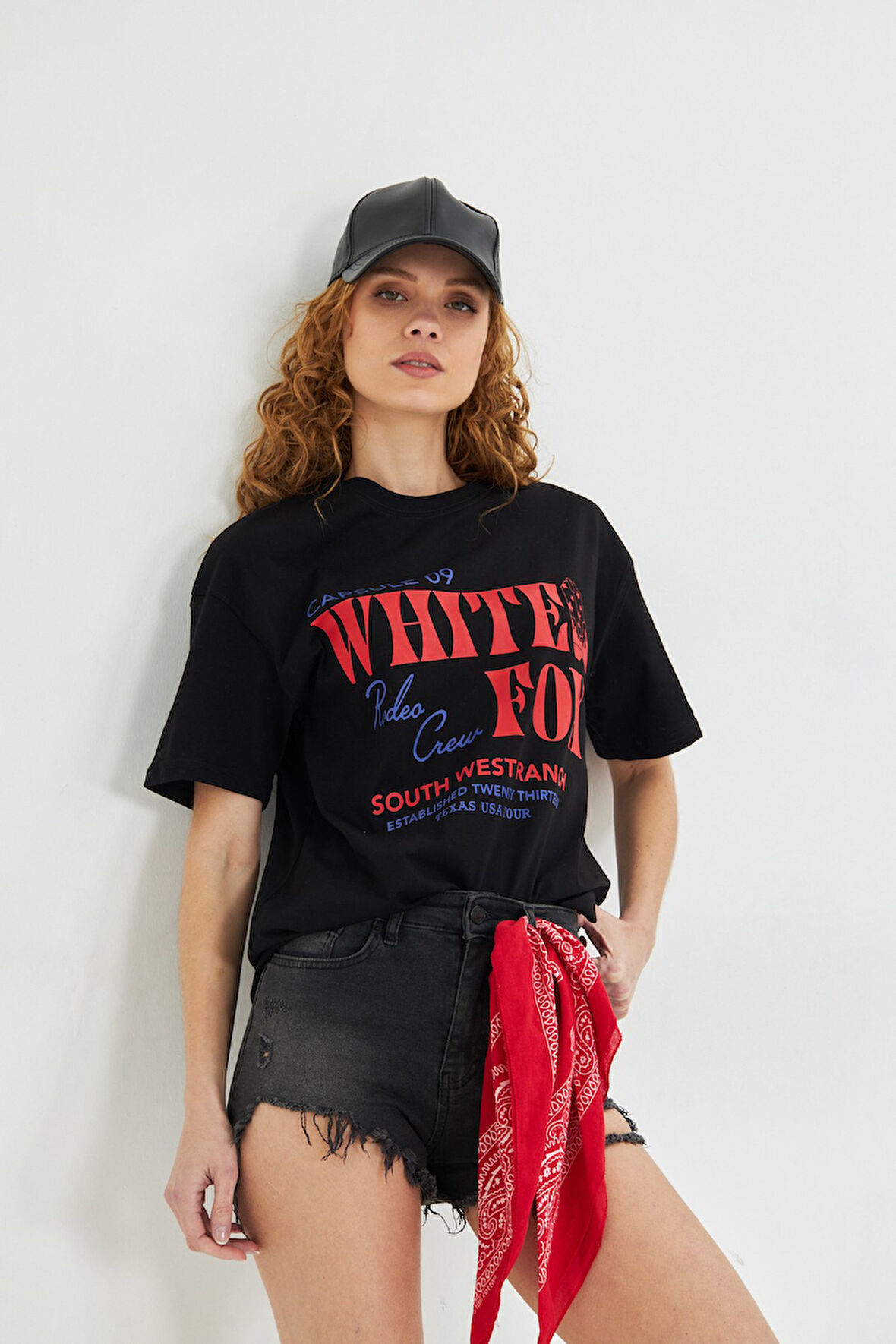 White Fox Beyaz Kadın Capsule 09 Rodeo Crew Yazılı Bisiklet Yaka T-shirt