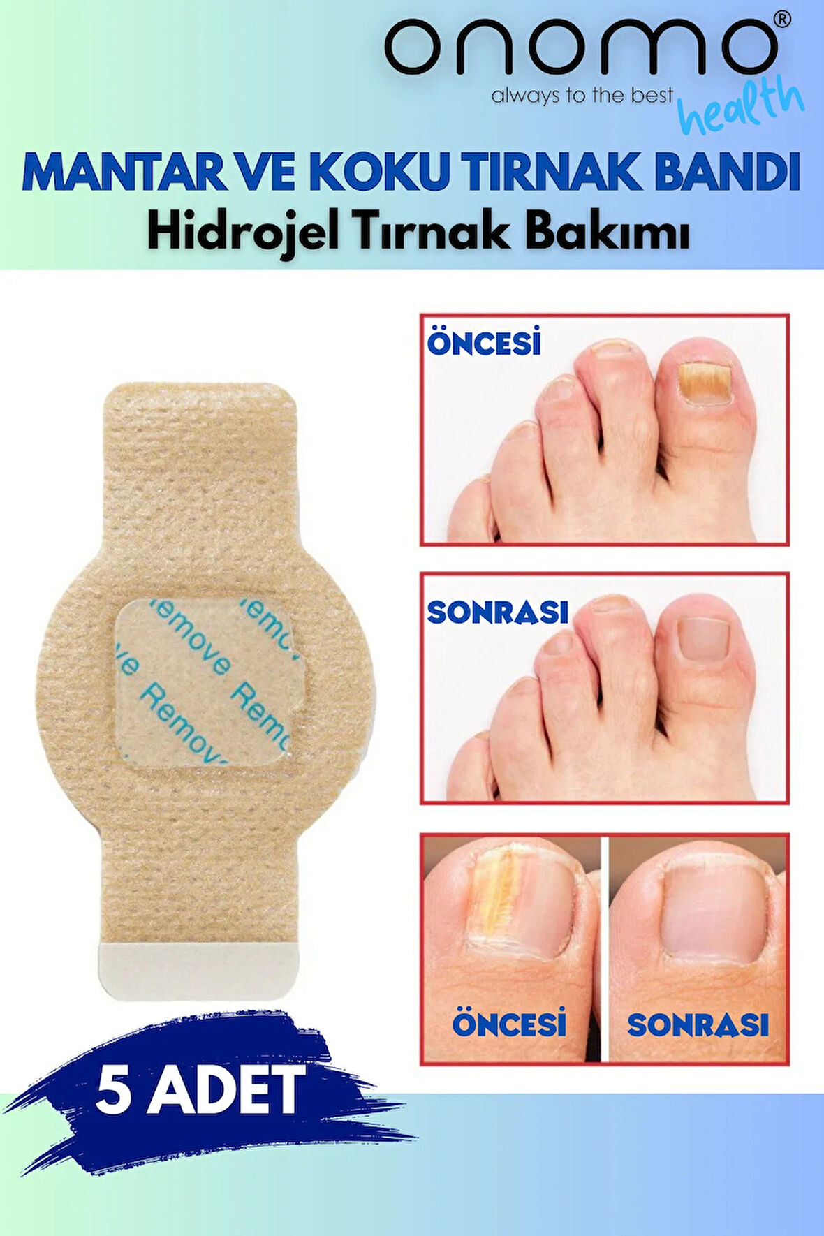 Onomo Health Tırnak Mantari Bandı, Hidrojel Tırnak Bakımı 5 Adet