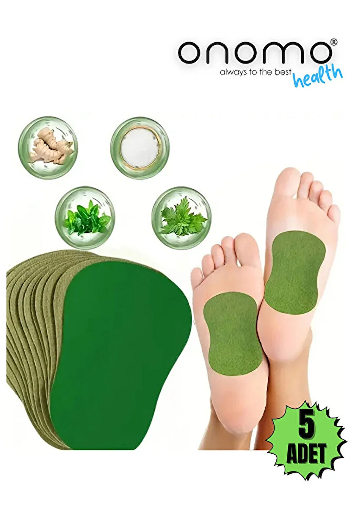 Health Bitkisel Akupuntur Ayak Bandı, Zencefil ve Nane Özlü, Yorgunluk ve Ağrı Giderici, 5 Adet