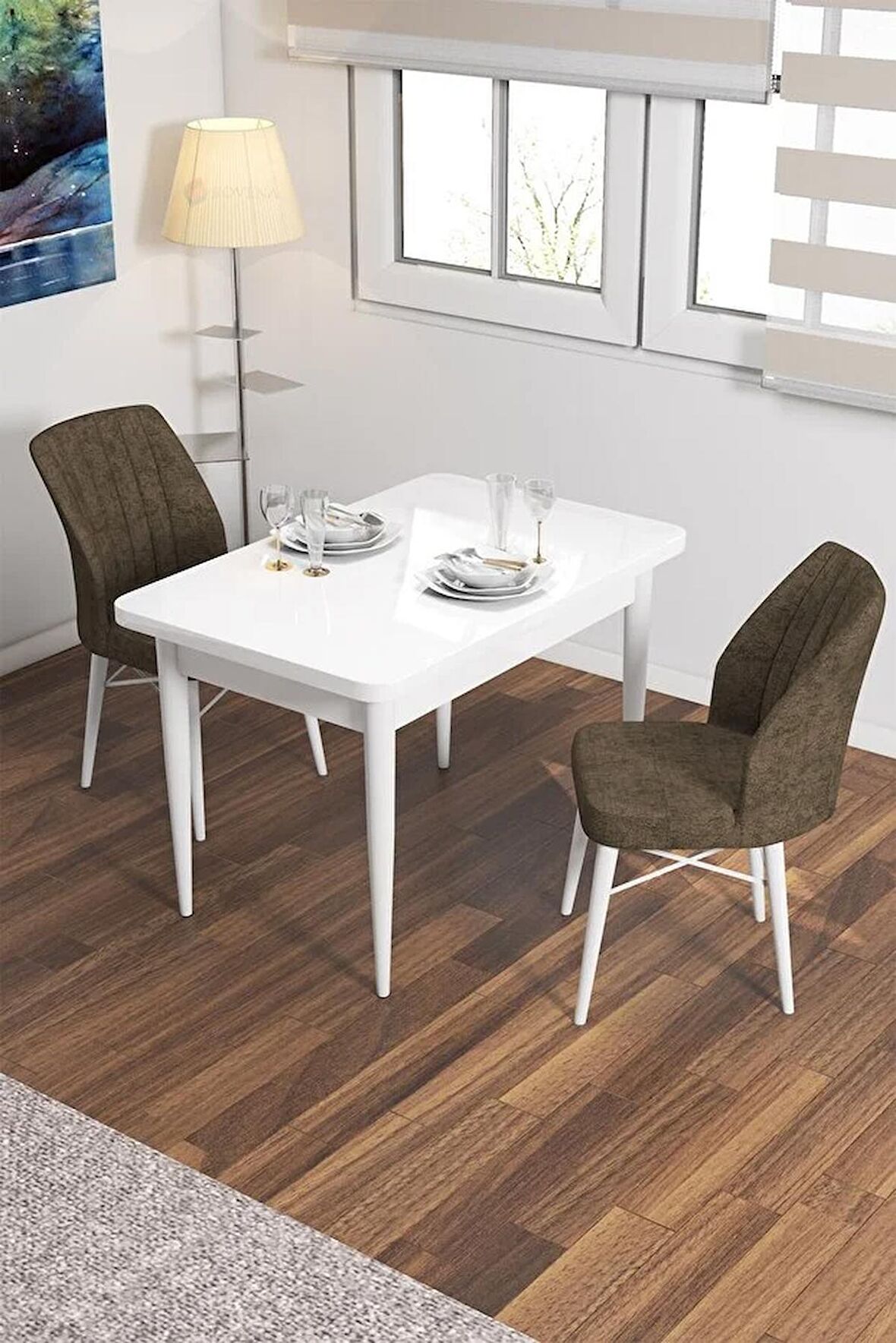 Rovena Lera Beyaz 70x110 Sabit Mdf Yemek Odası Takımı 2 Adet Sandalye