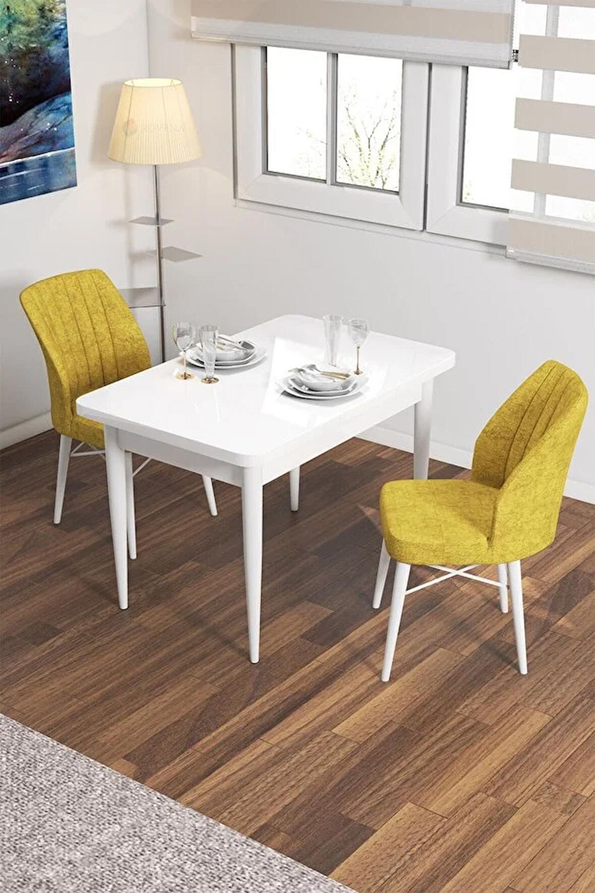 Rovena Lera Beyaz 70x110 Sabit Mdf Yemek Odası Takımı 2 Adet Sandalye