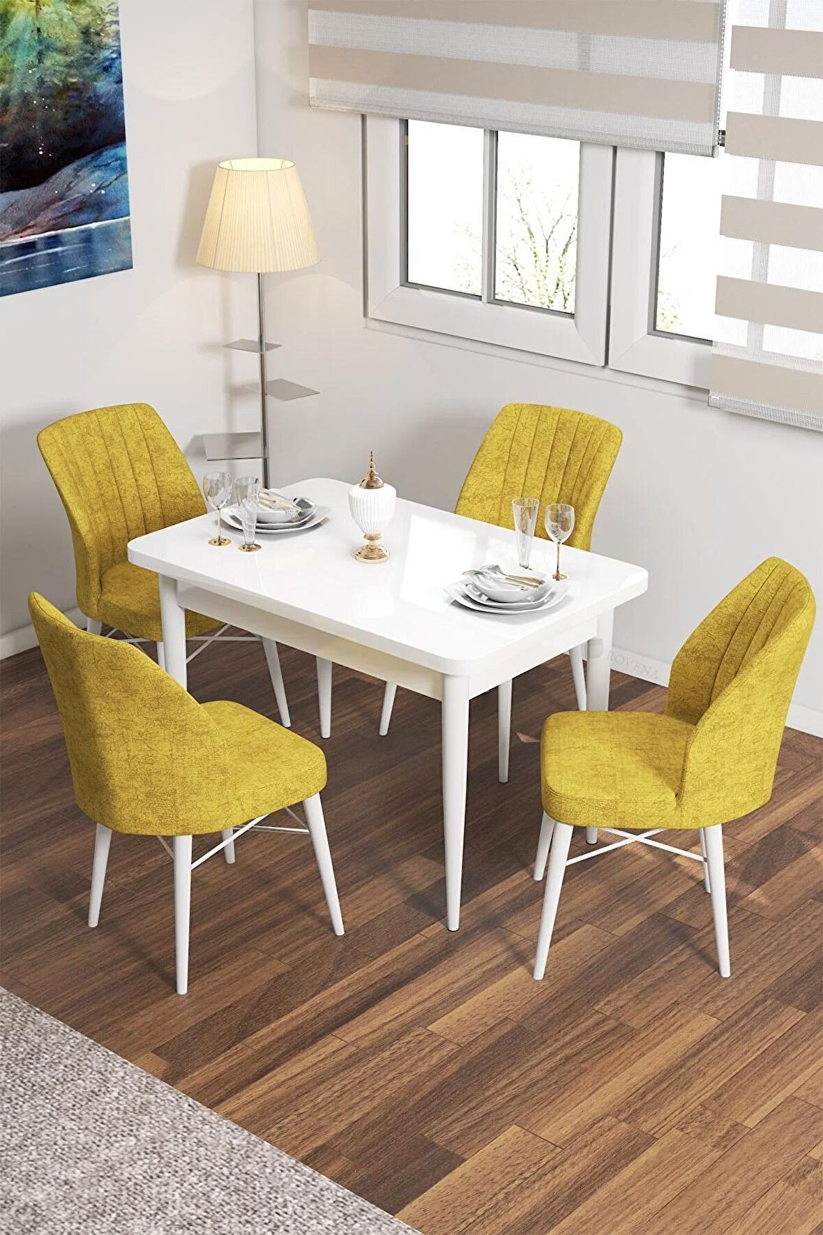 Rovena Lera Beyaz 70x110 Sabit Mdf Yemek Odası Takımı 4 Adet Sandalye