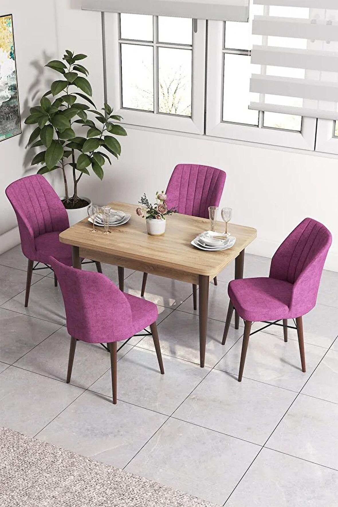 Rovena Lera Meşe 70x110 Sabit Mdf Yemek Odası Takımı 4 Adet Sandalye