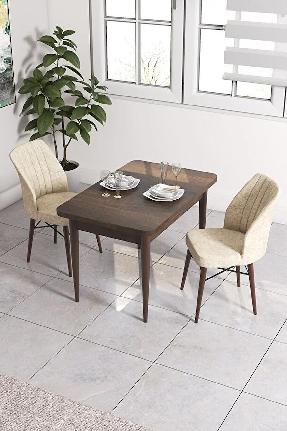 Rovena Lera Barok 70x110 Sabit Mdf Yemek Odası Takımı 2 Adet Sandalye