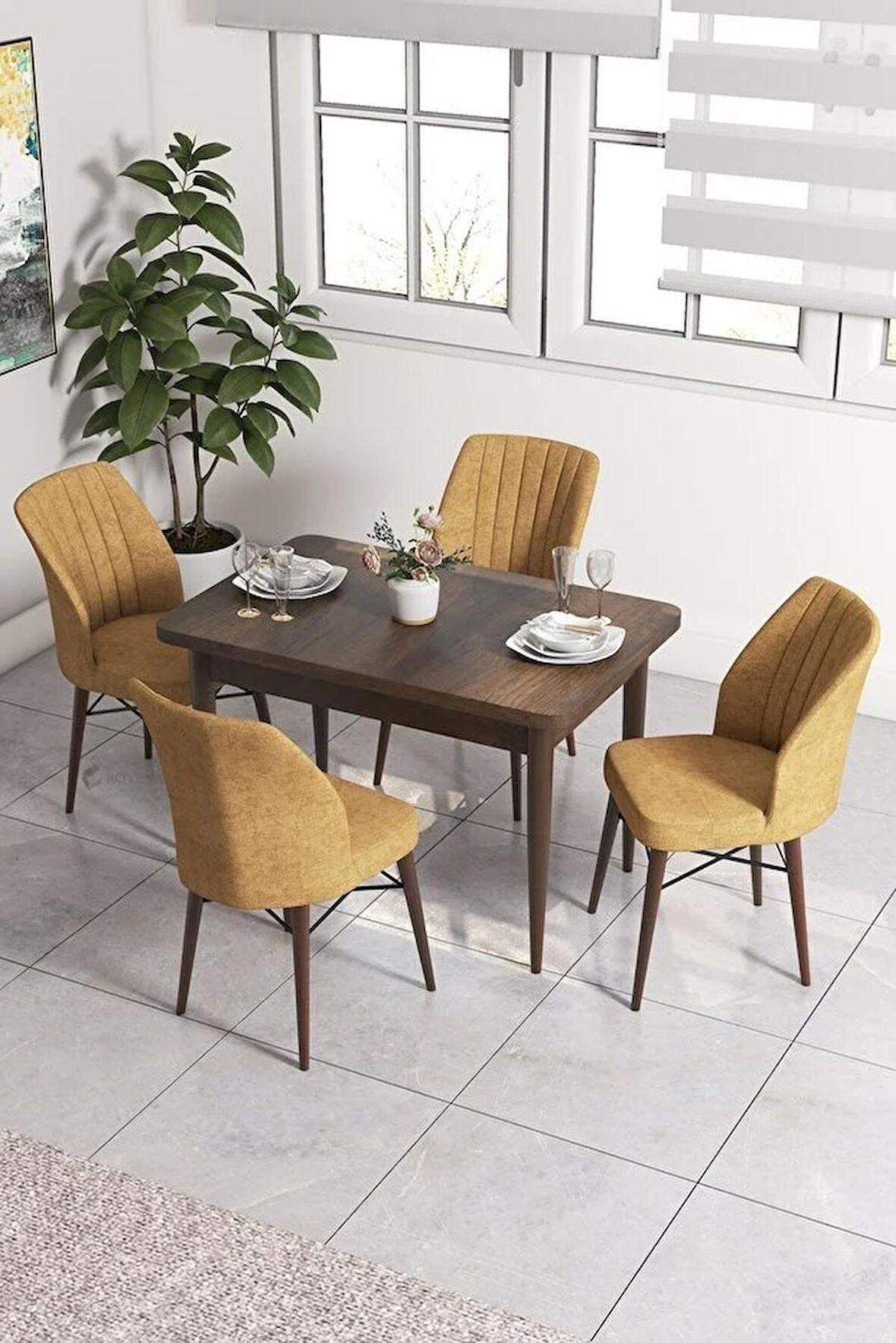 Rovena Lera Barok 70x110 Sabit Mdf Yemek Odası Takımı 4 Adet Sandalye