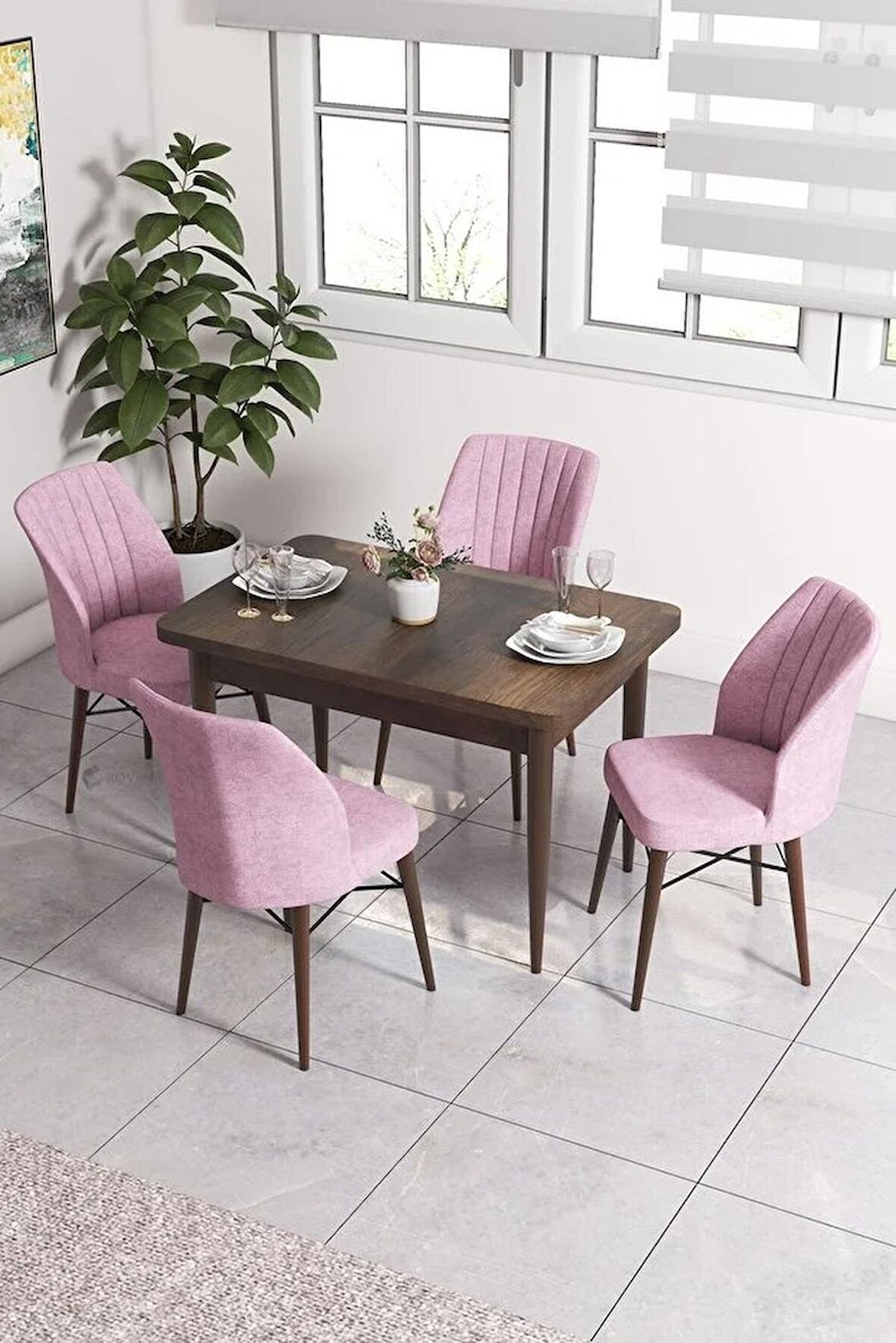 Rovena Lera Barok 70x110 Sabit Mdf Yemek Odası Takımı 4 Adet Sandalye