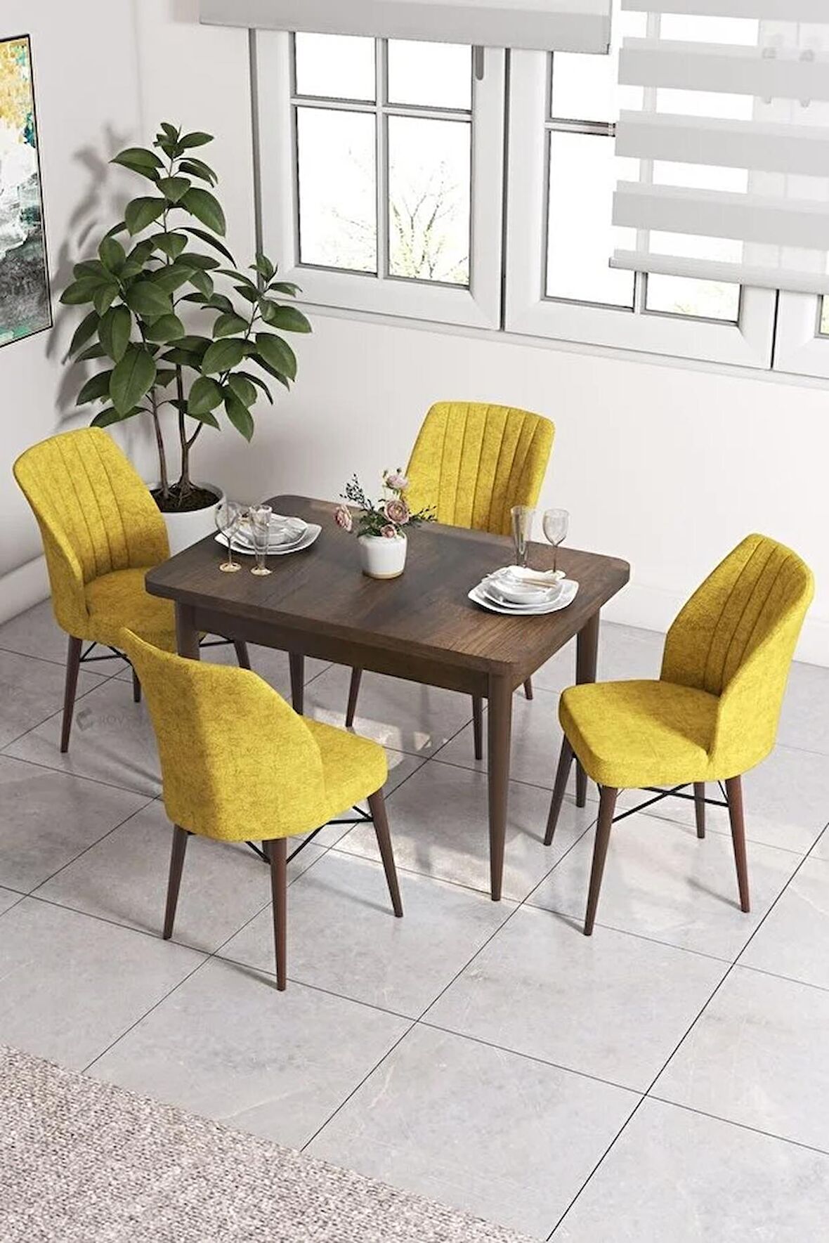 Rovena Lera Barok 70x110 Sabit Mdf Yemek Odası Takımı 4 Adet Sandalye