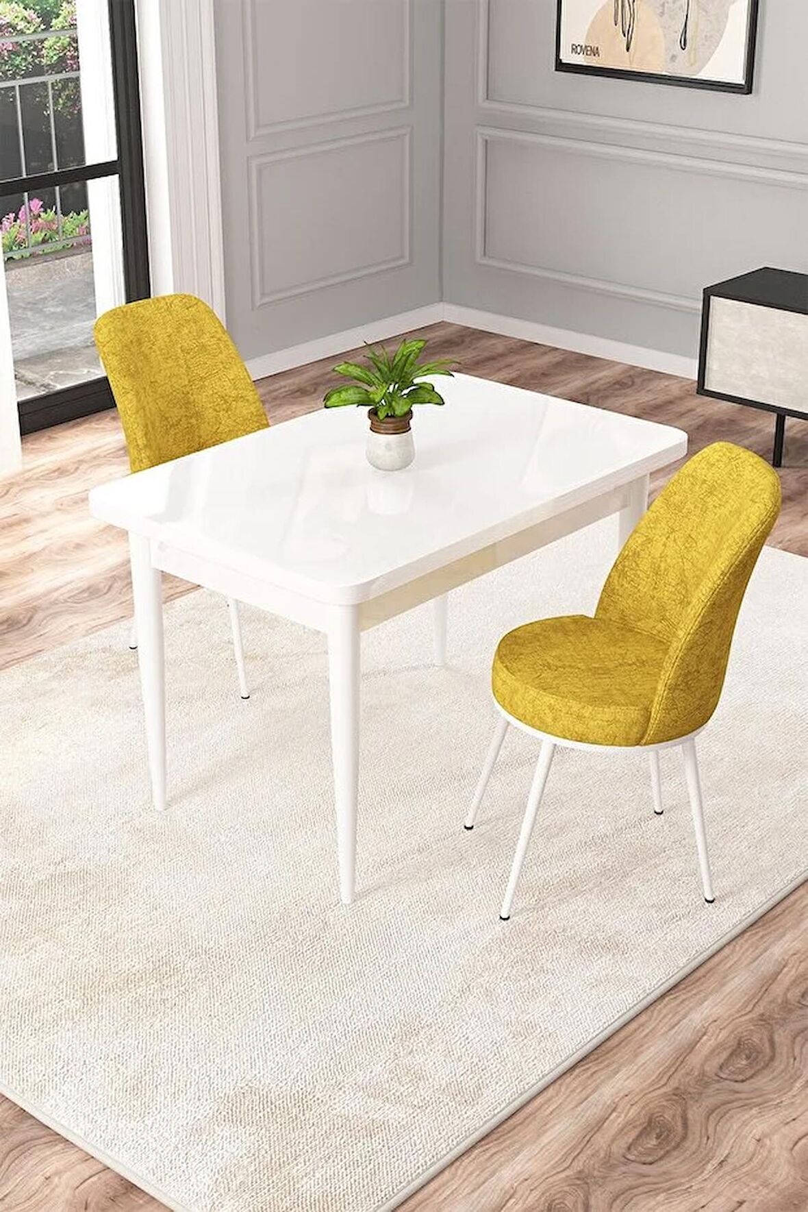 Rovena Duru Beyaz 70x110 Sabit Mdf Yemek Odası Takımı 2 Adet Sandalye