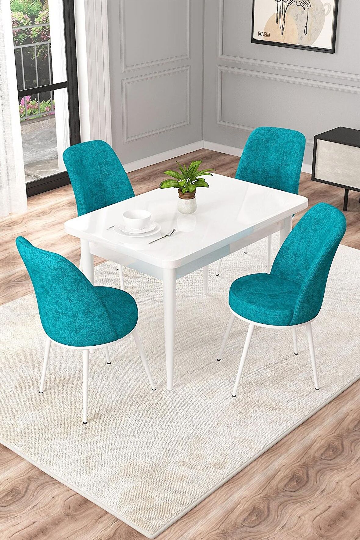 Rovena Duru Beyaz 70x110 Sabit Mdf Yemek Odası Takımı 4 Adet Sandalye