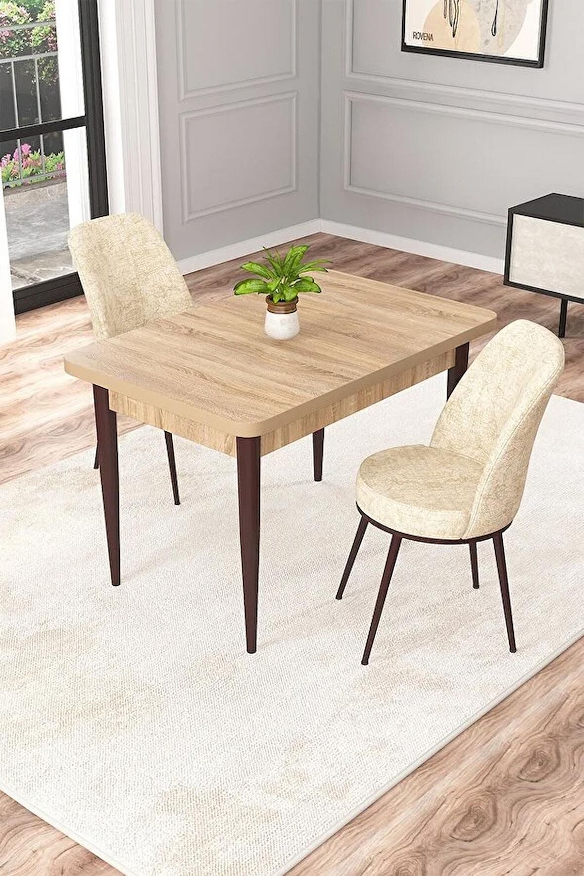 Rovena Duru Meşe 70x110 Sabit Mdf Yemek Odası Takımı 2 Adet Sandalye