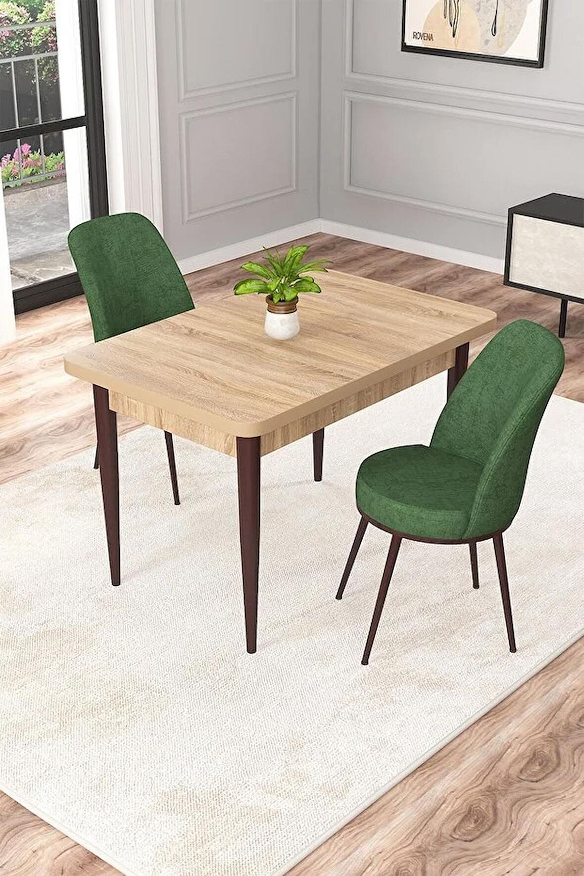 Rovena Duru Meşe 70x110 Sabit Mdf Yemek Odası Takımı 2 Adet Sandalye