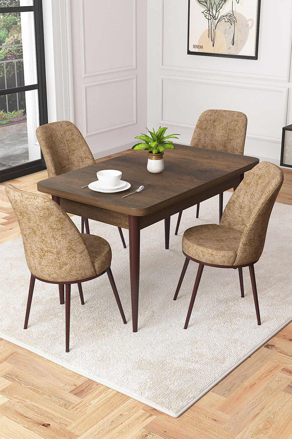 Rovena Duru Barok 70x110 Sabit Mdf Yemek Odası Takımı 4 Adet Sandalye