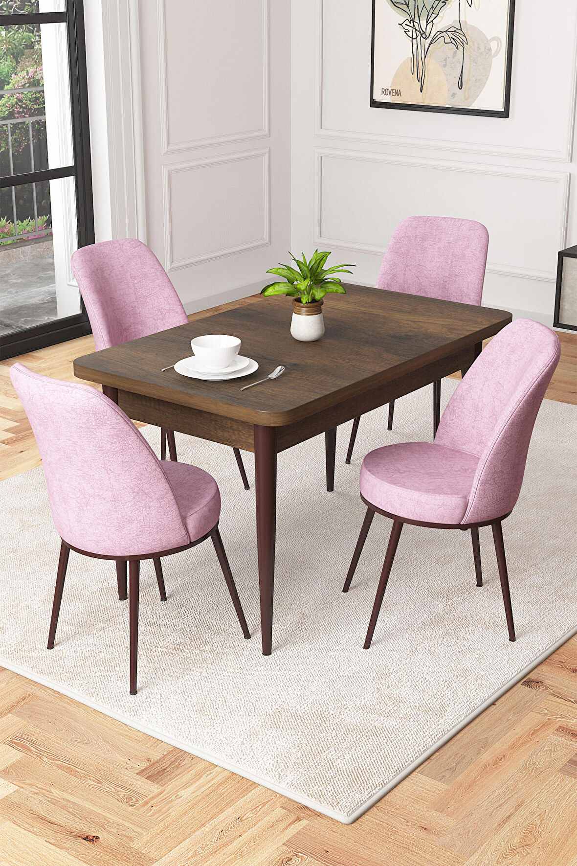 Rovena Duru Barok 70x110 Sabit Mdf Yemek Odası Takımı 4 Adet Sandalye