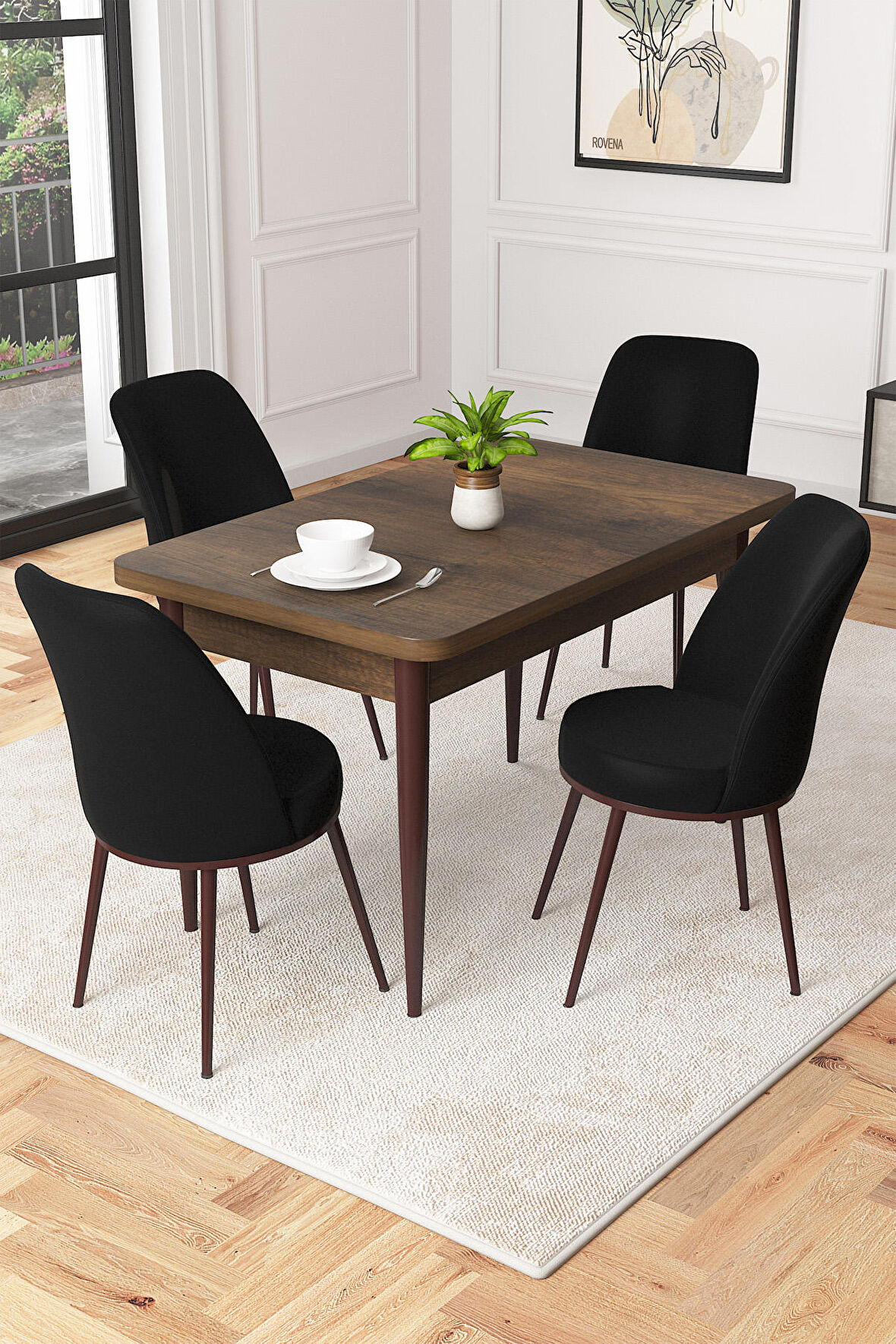 Rovena Duru Barok 70x110 Sabit Mdf Yemek Odası Takımı 4 Adet Sandalye