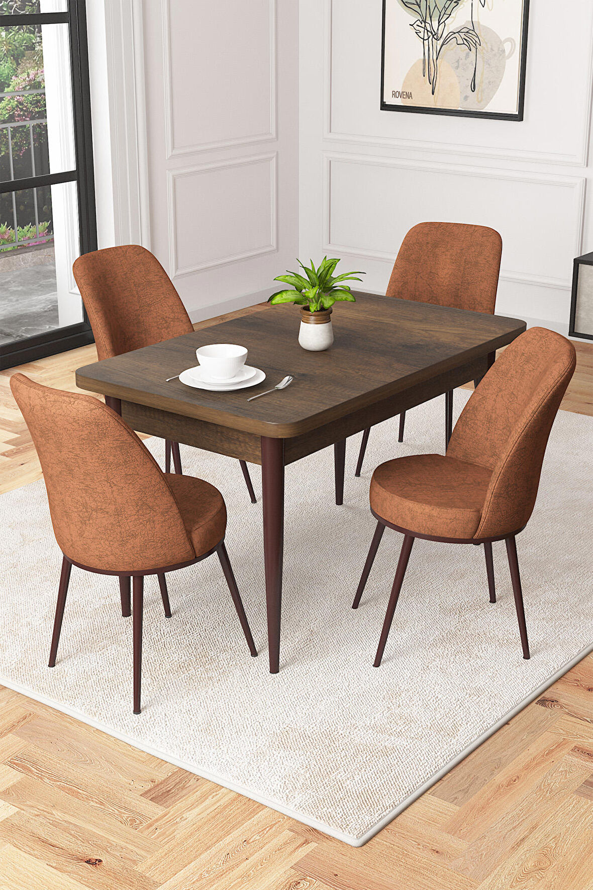 Rovena Duru Barok 70x110 Sabit Mdf Yemek Odası Takımı 4 Adet Sandalye