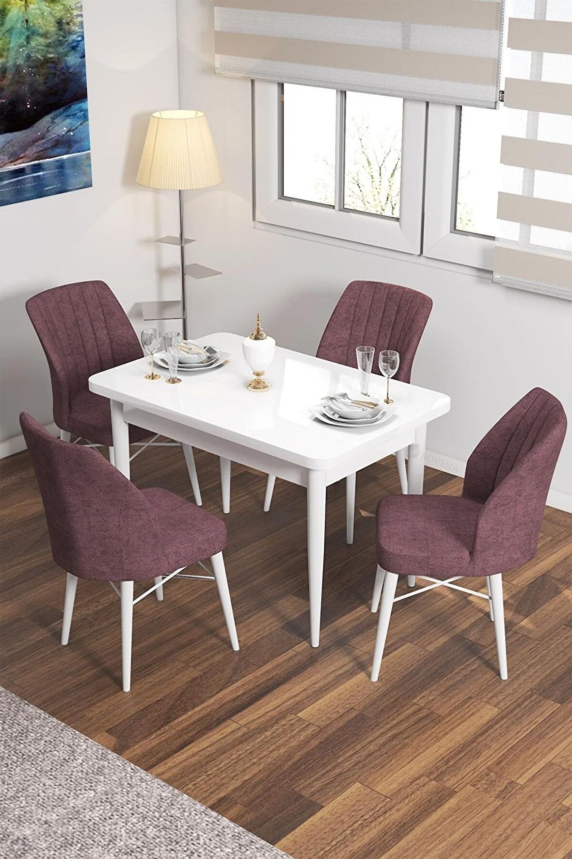 Rovena Neri Beyaz 70x110 Sabit Suntalam Yemek Odası Takımı 4 Adet Sandalye