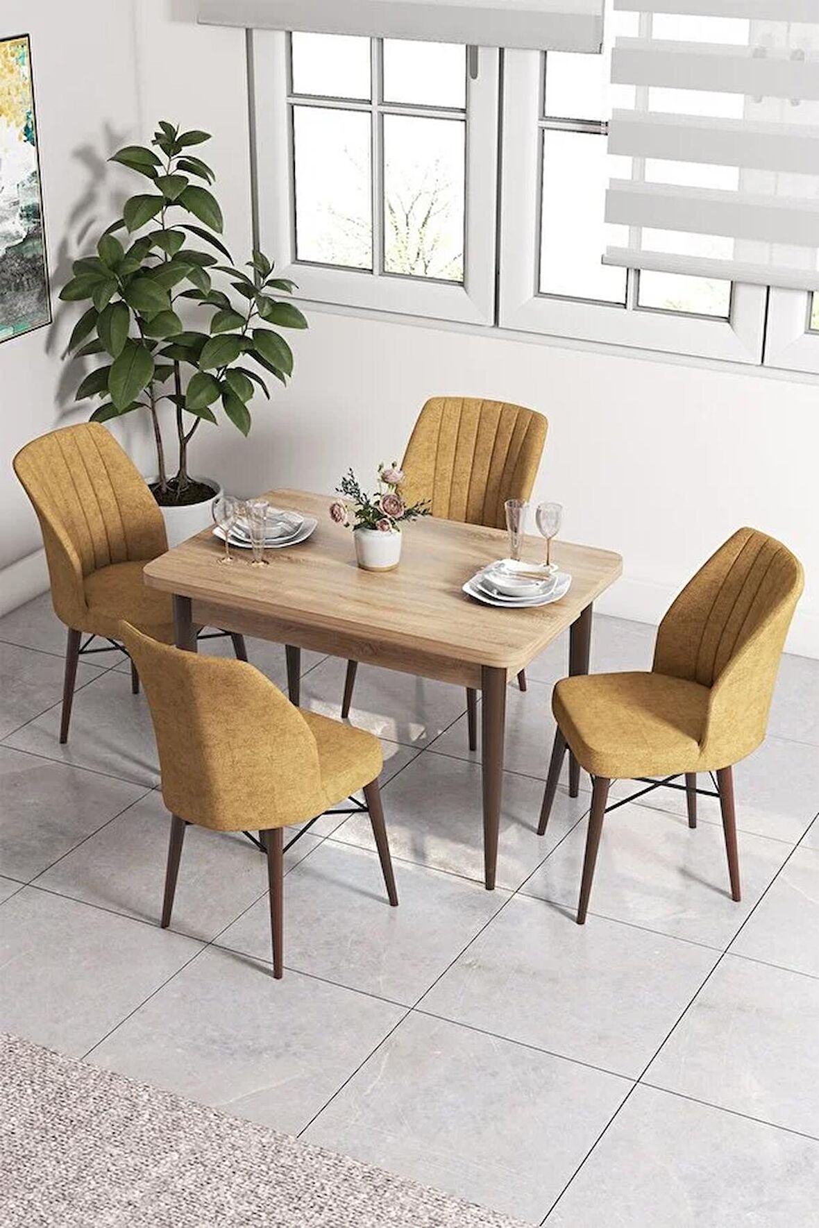 Rovena Neri Meşe 70x110 Sabit Suntalam Yemek Odası Takımı 4 Adet Sandalye