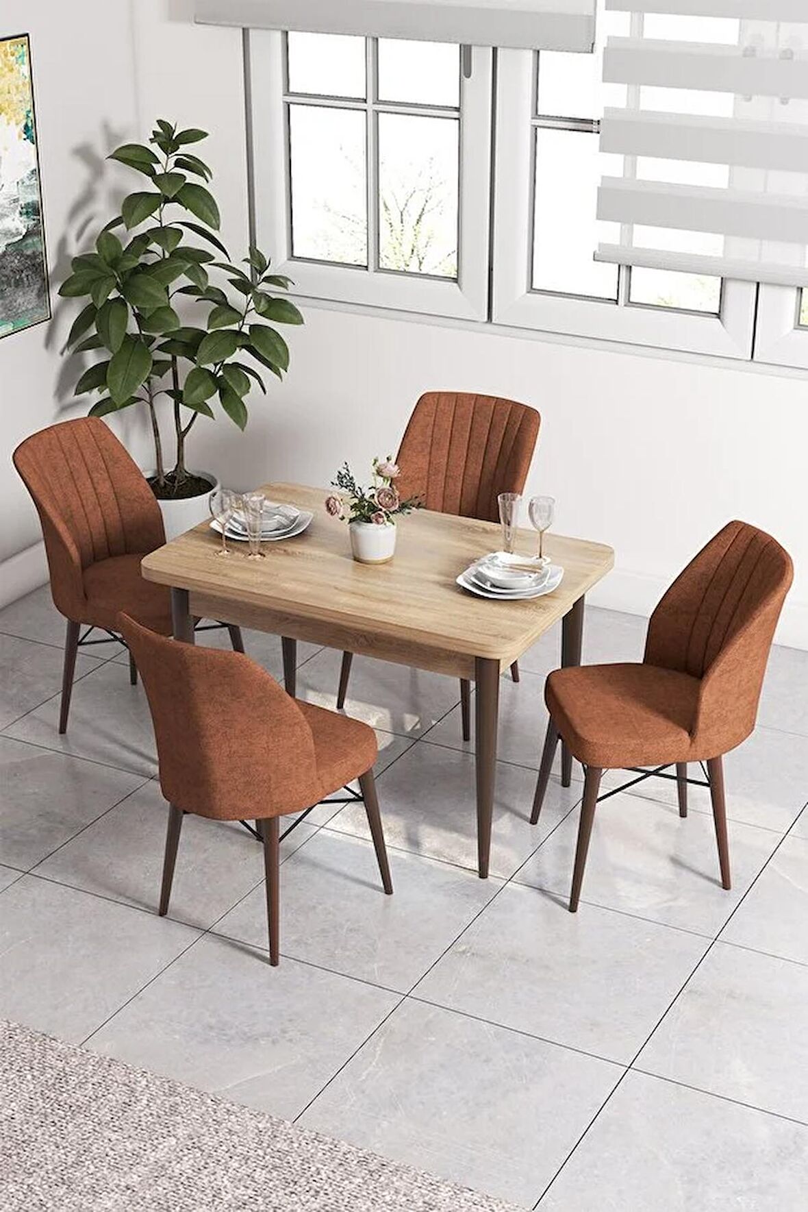 Rovena Neri Meşe 70x110 Sabit Suntalam Yemek Odası Takımı 4 Adet Sandalye