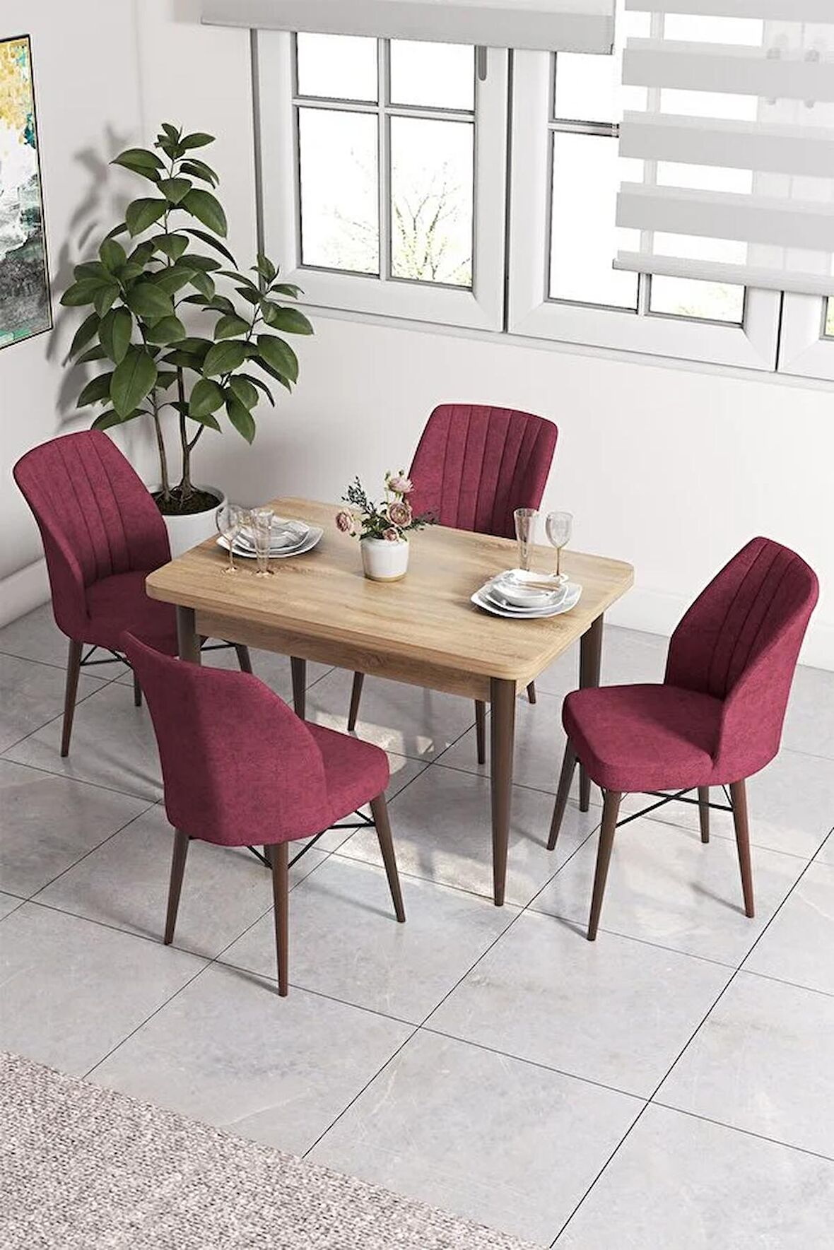 Rovena Neri Meşe 70x110 Sabit Suntalam Yemek Odası Takımı 4 Adet Sandalye
