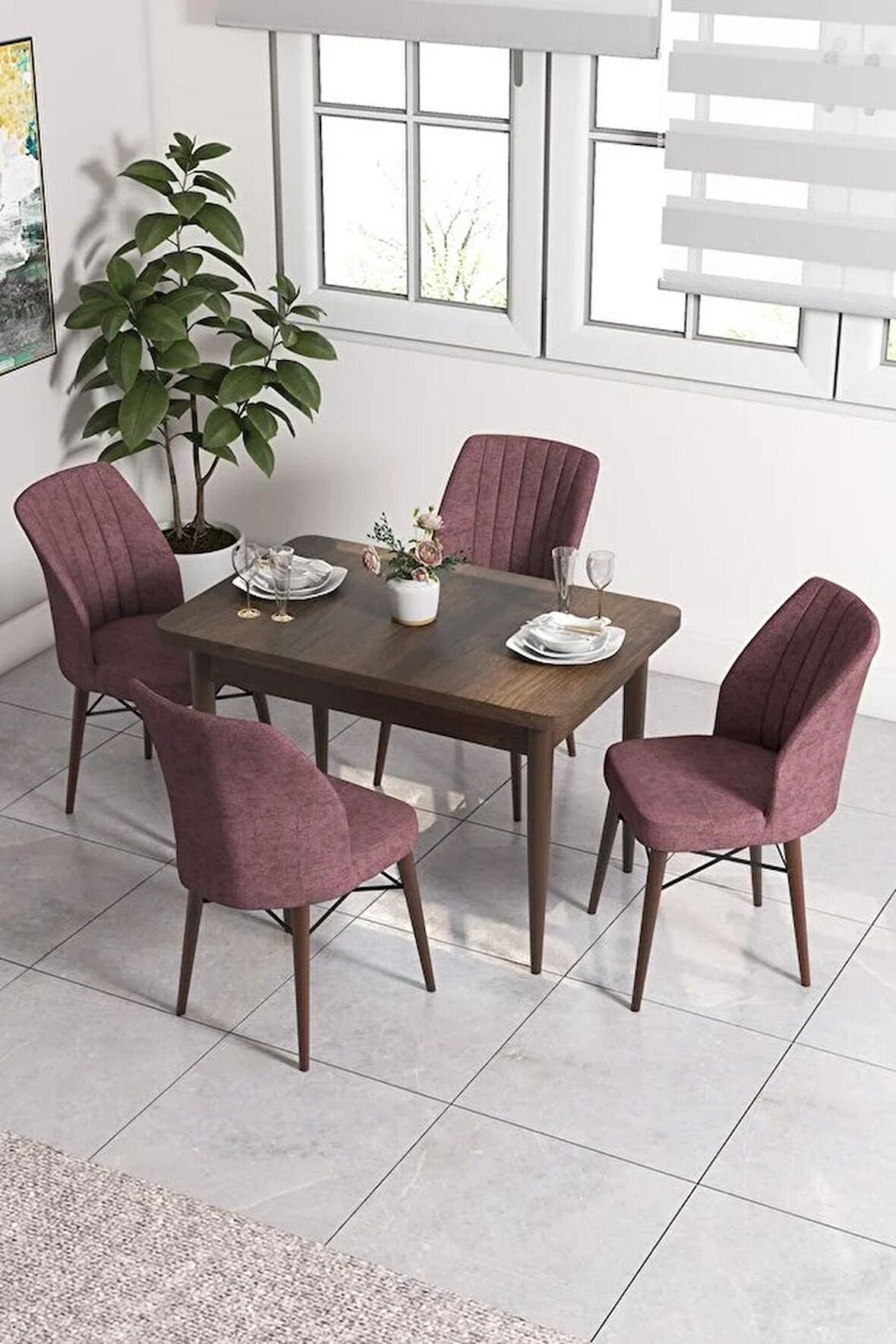 Rovena Neri Barok 70x110 Sabit Suntalam Yemek Odası Takımı 4 Adet Sandalye