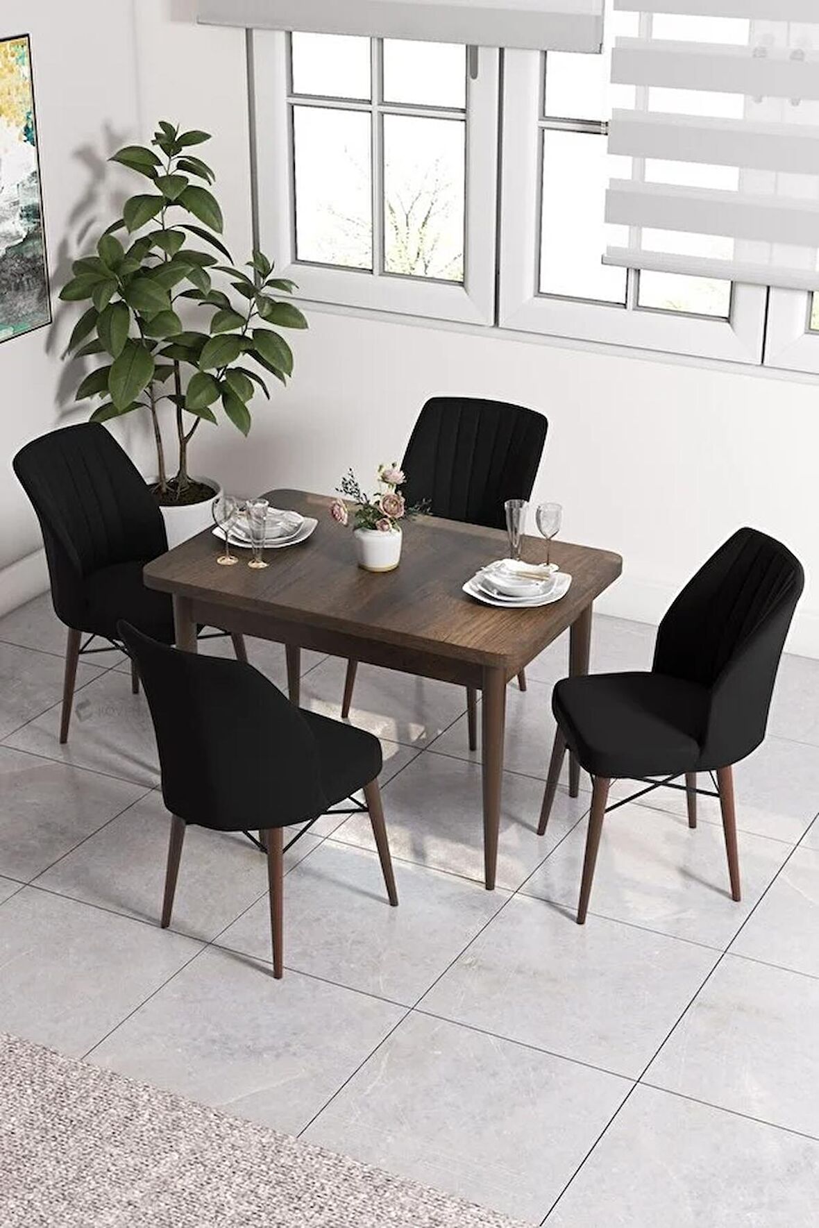 Rovena Neri Barok 70x110 Sabit Suntalam Yemek Odası Takımı 4 Adet Sandalye