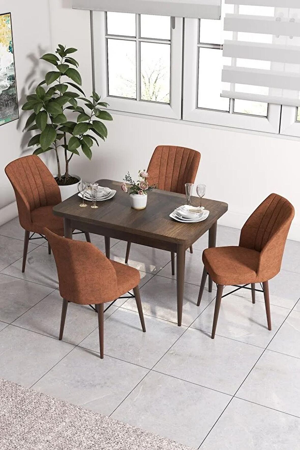 Rovena Neri Barok 70x110 Sabit Suntalam Yemek Odası Takımı 4 Adet Sandalye