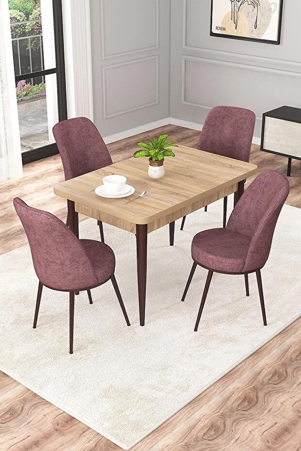 Rovena Raum Meşe 70x110 Sabit Suntalam Yemek Odası Takımı 4 Adet Sandalye