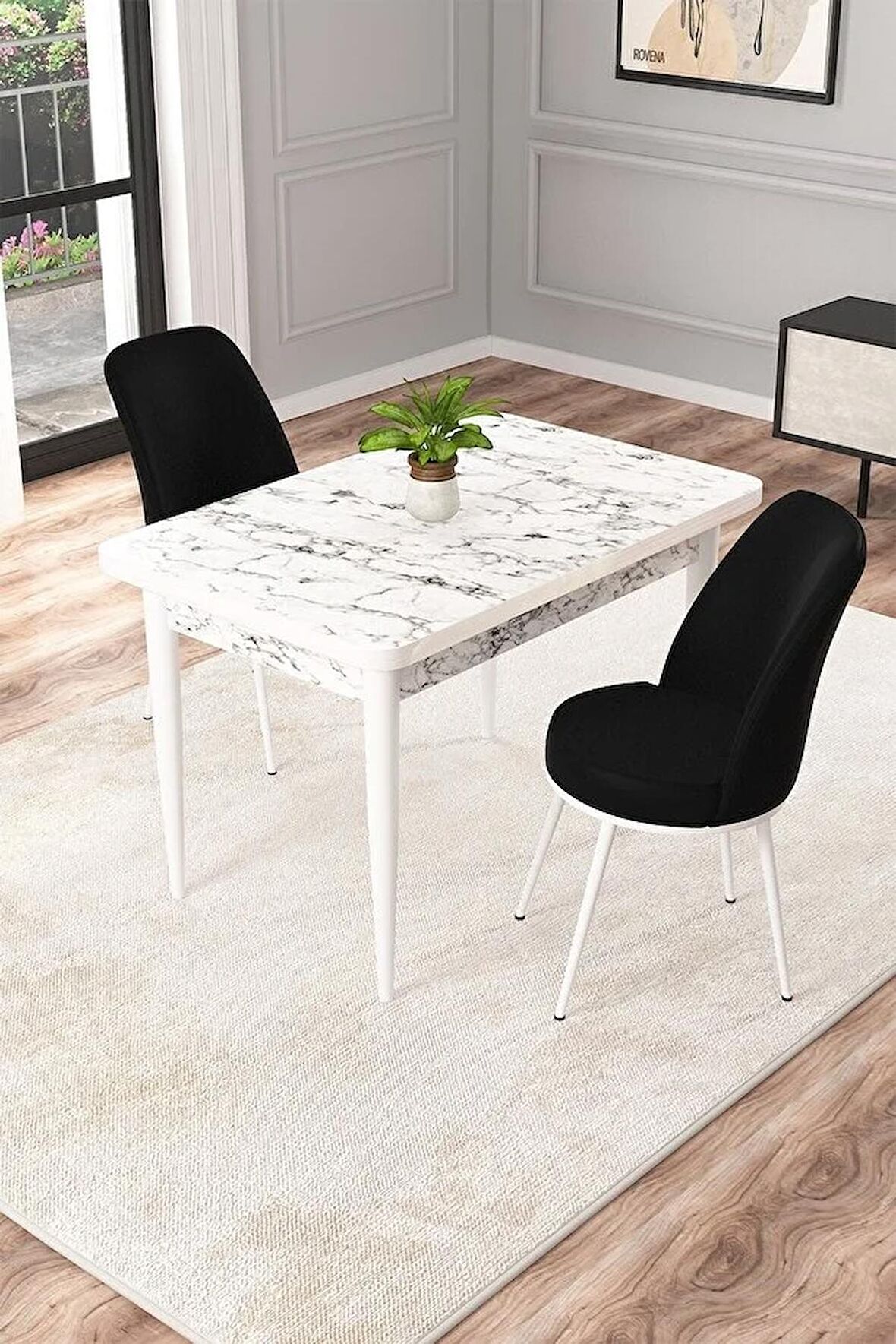 Rovena Raum Beyaz Mermer 70x110 Sabit Suntalam Yemek Odası Takımı 2 Adet Sandalye