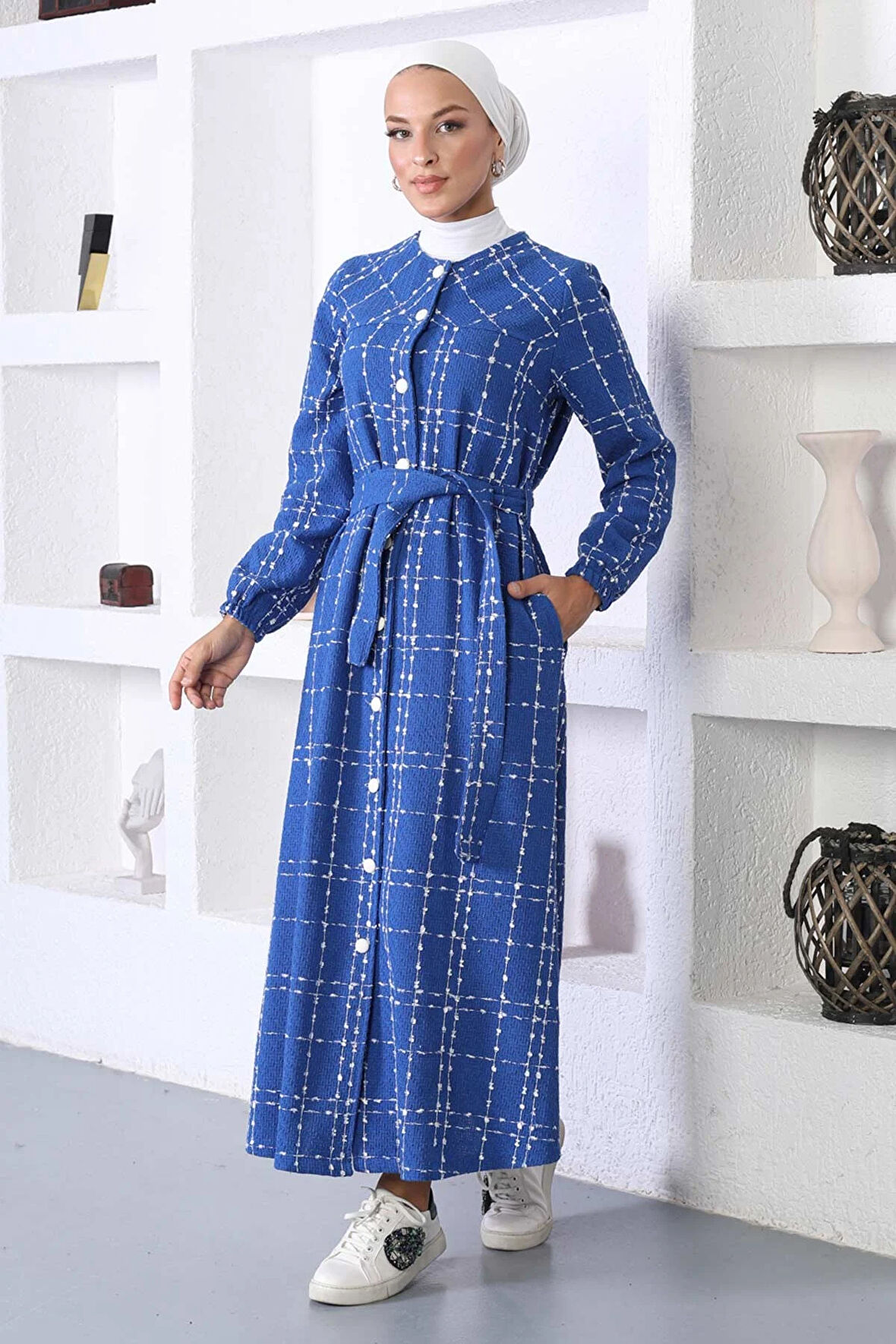 Düğmeli Kaşe Kaban Mavi 10295