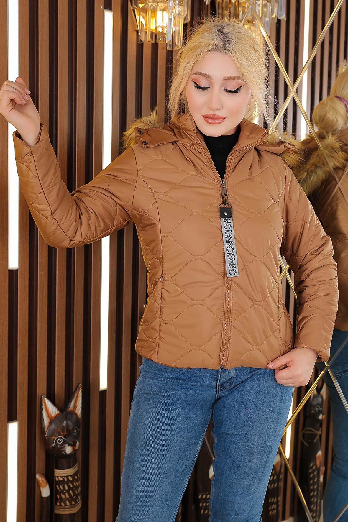 Kısa Kapitone Şişme Mont Taba 12256