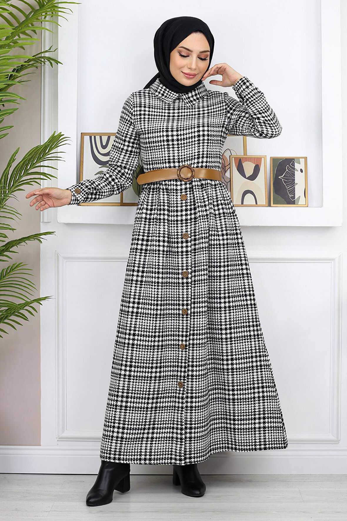 Düğme Detaylı Elbise Siyah 19166