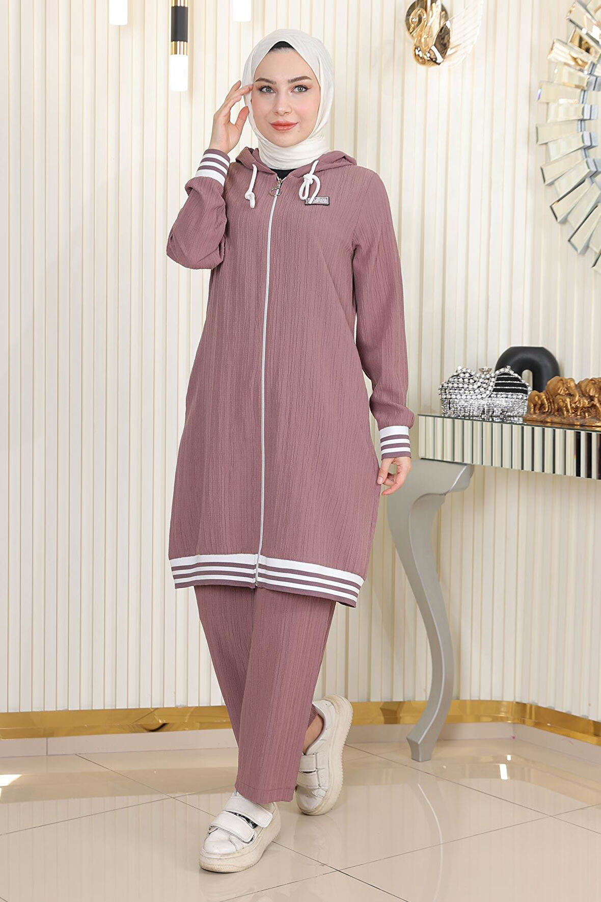 Fermuarlı Ribanalı Takım Lila 10405