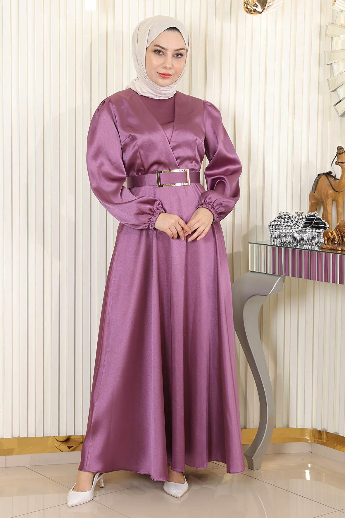 Kemerli Saten Abiye Gül Kurusu 19191