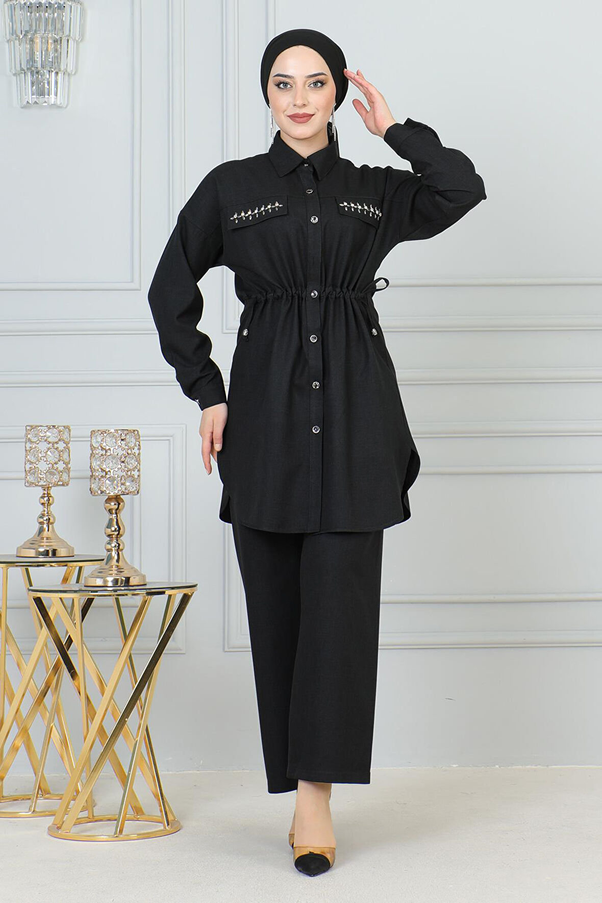 Beli Bağcıklı Takım Siyah 19220