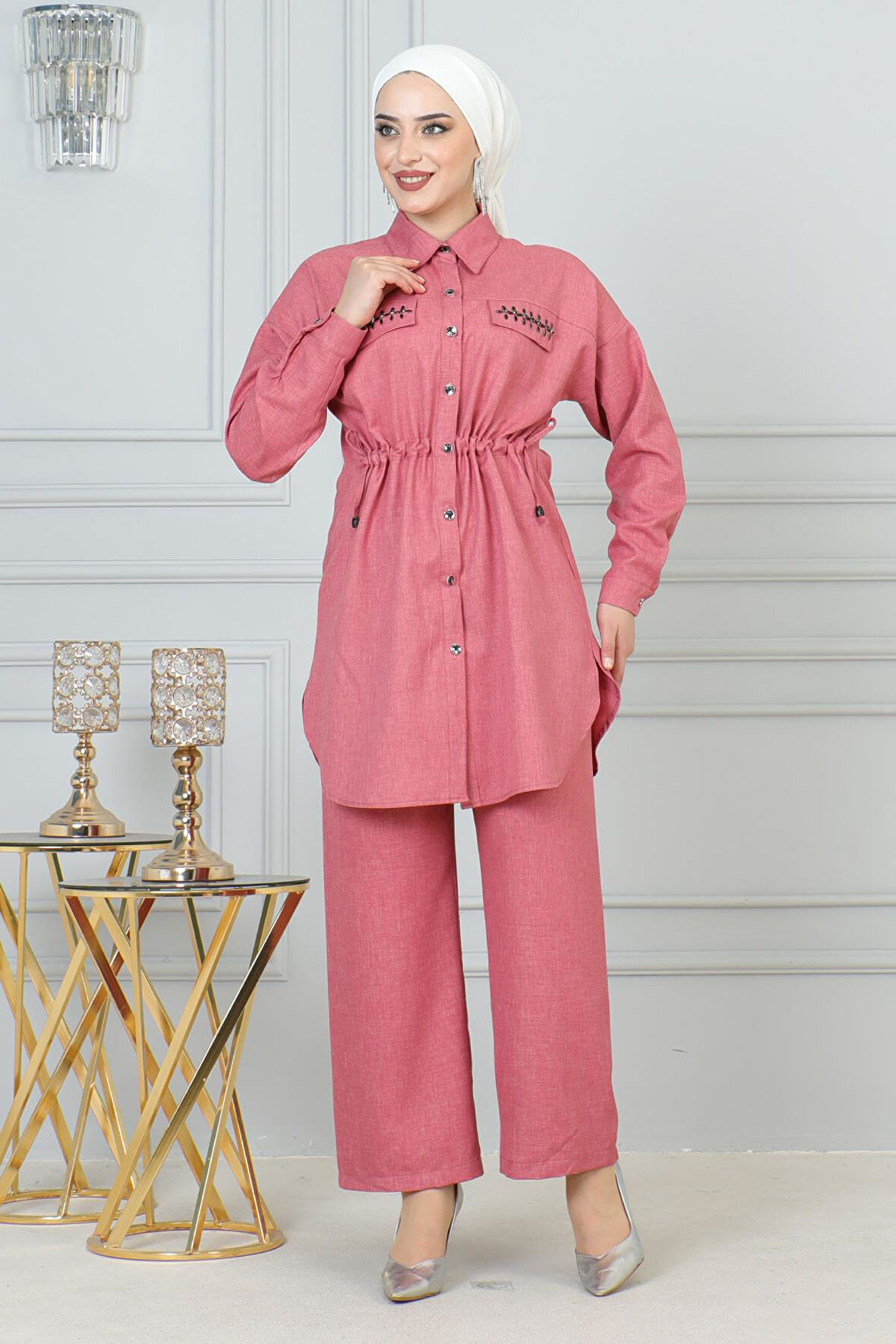 Beli Bağcıklı Takım Pembe 19220