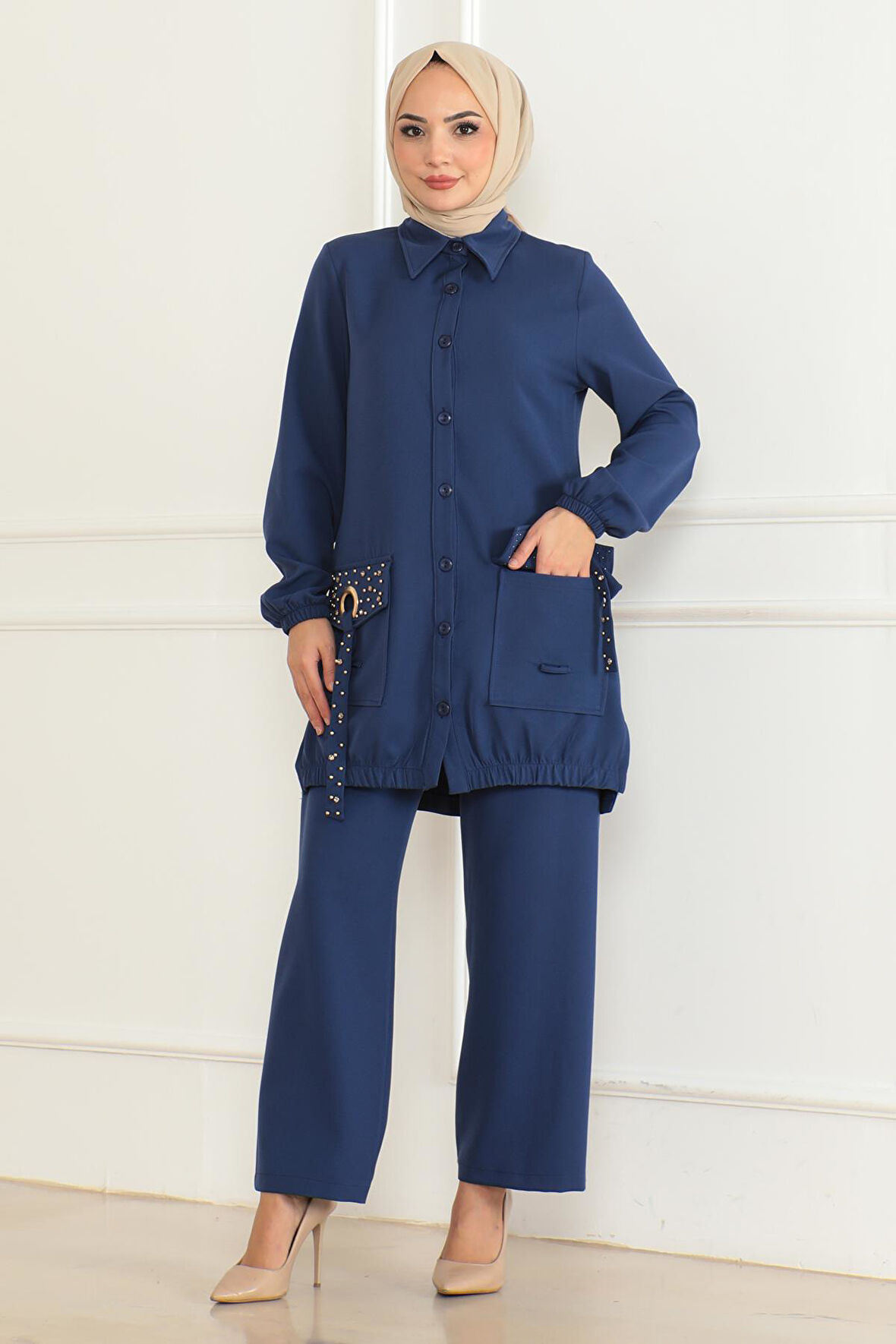 Cep Detaylı Takım İndigo 19229