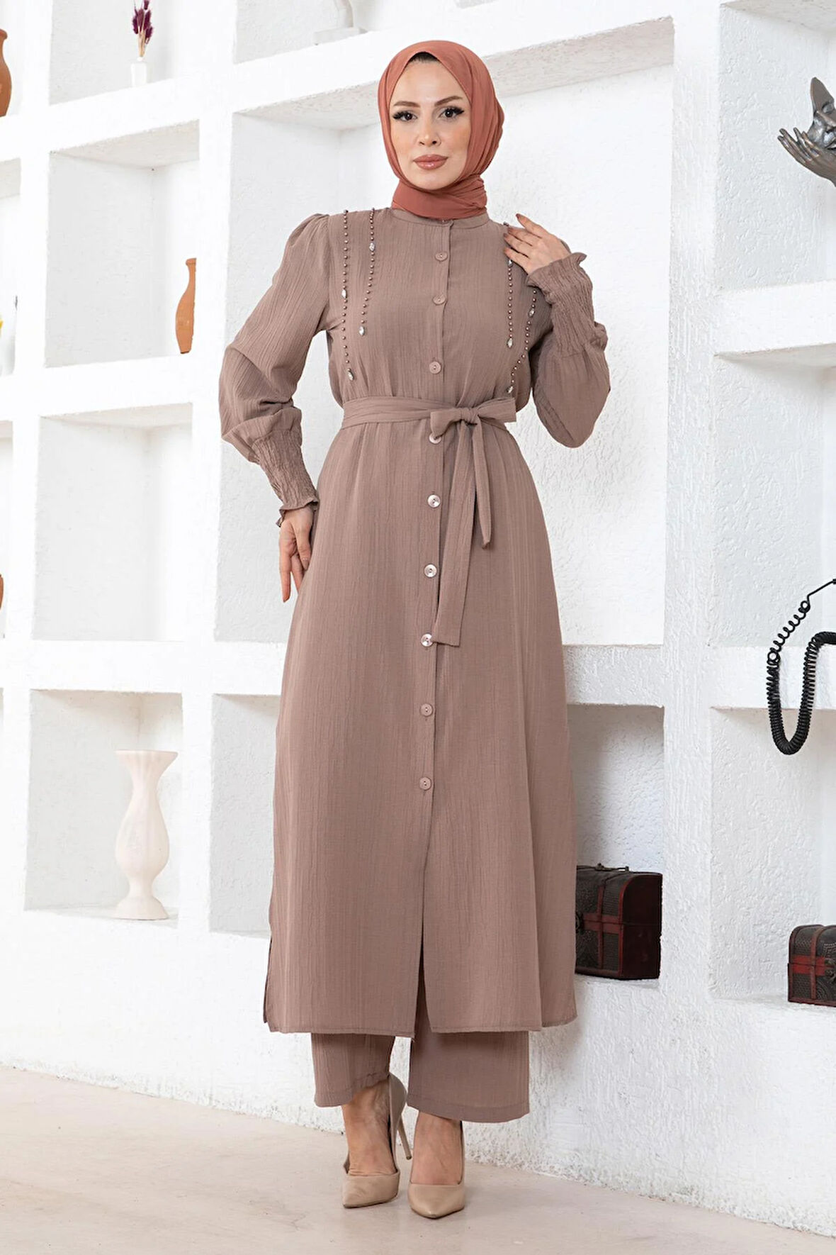 İnci Detaylı Takım Vizon 19360