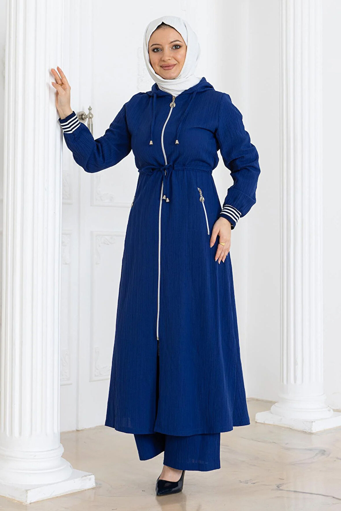 Beli Bağcıklı Kapşonlu Takım İndigo 19236