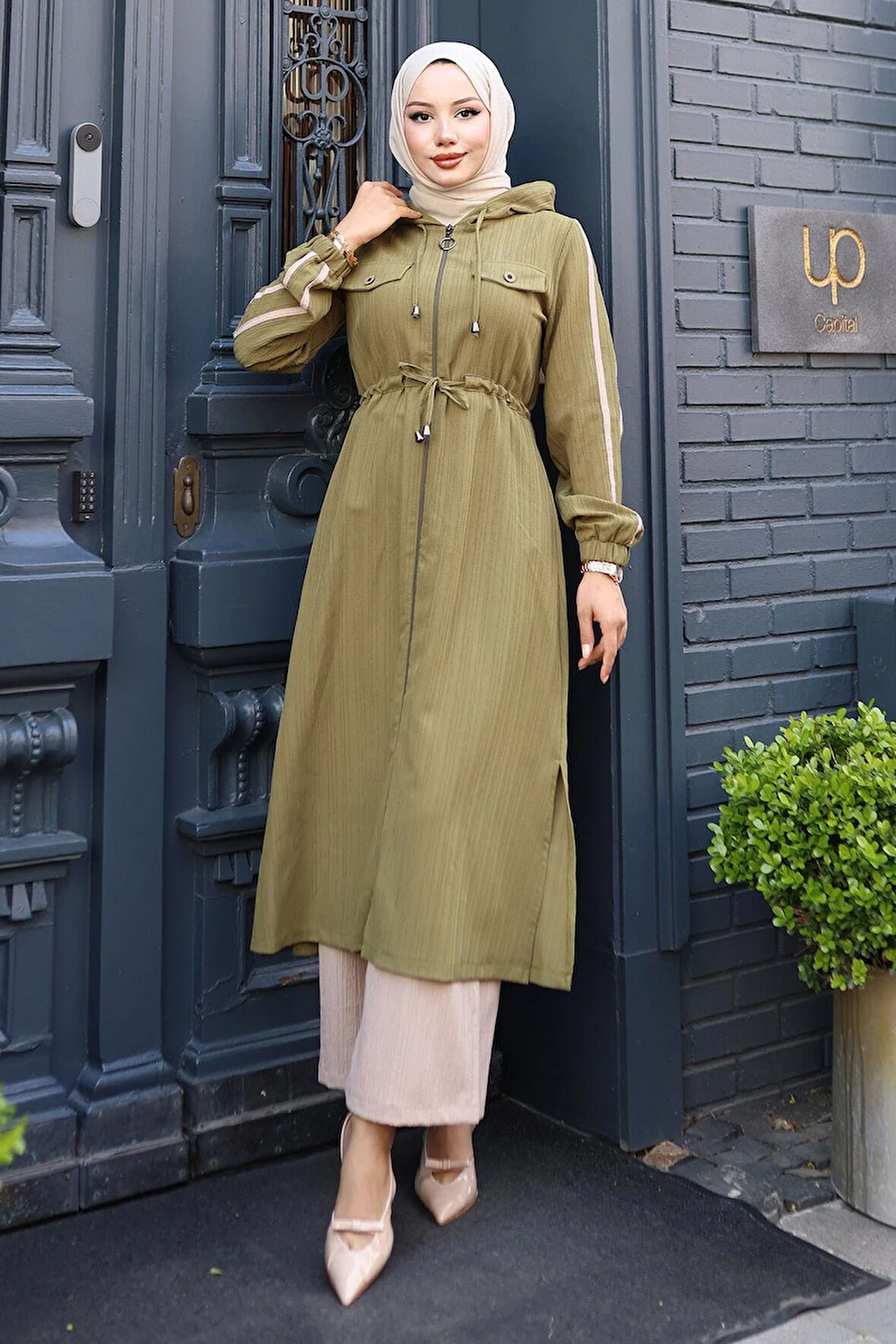 Beli Bağcıklı Kapşonlu Takım Haki 19241