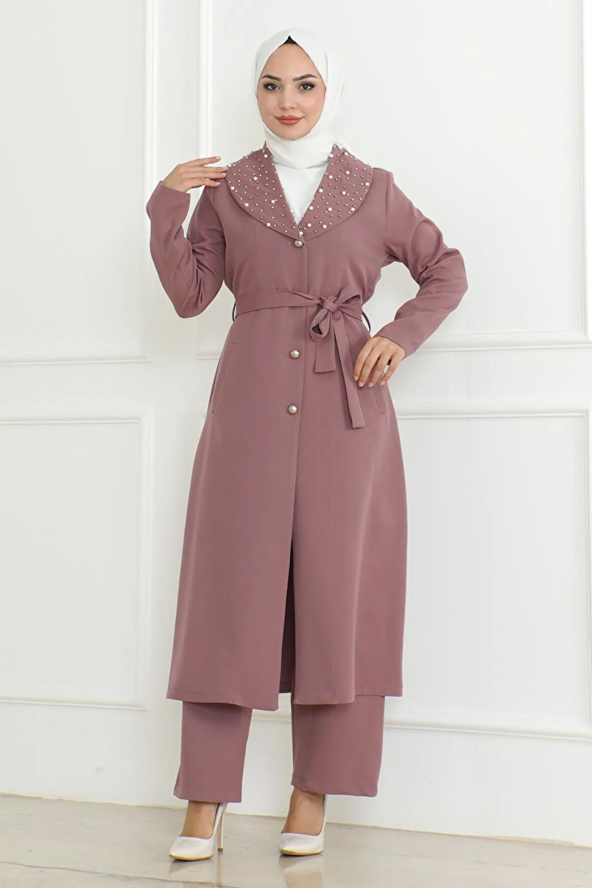 İnci Detaylı Takım Gül Kurusu MSW19216-3