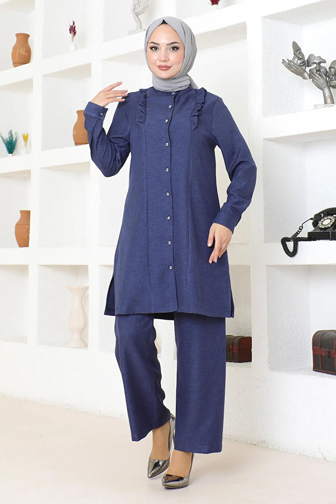 Fırfır Detaylı Takım İndigo MSW19224-2