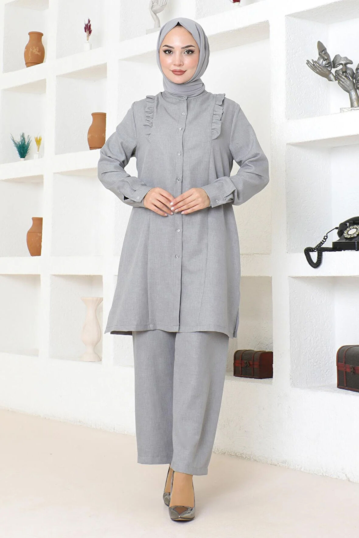 Fırfır Detaylı Takım Gri MSW19224-5