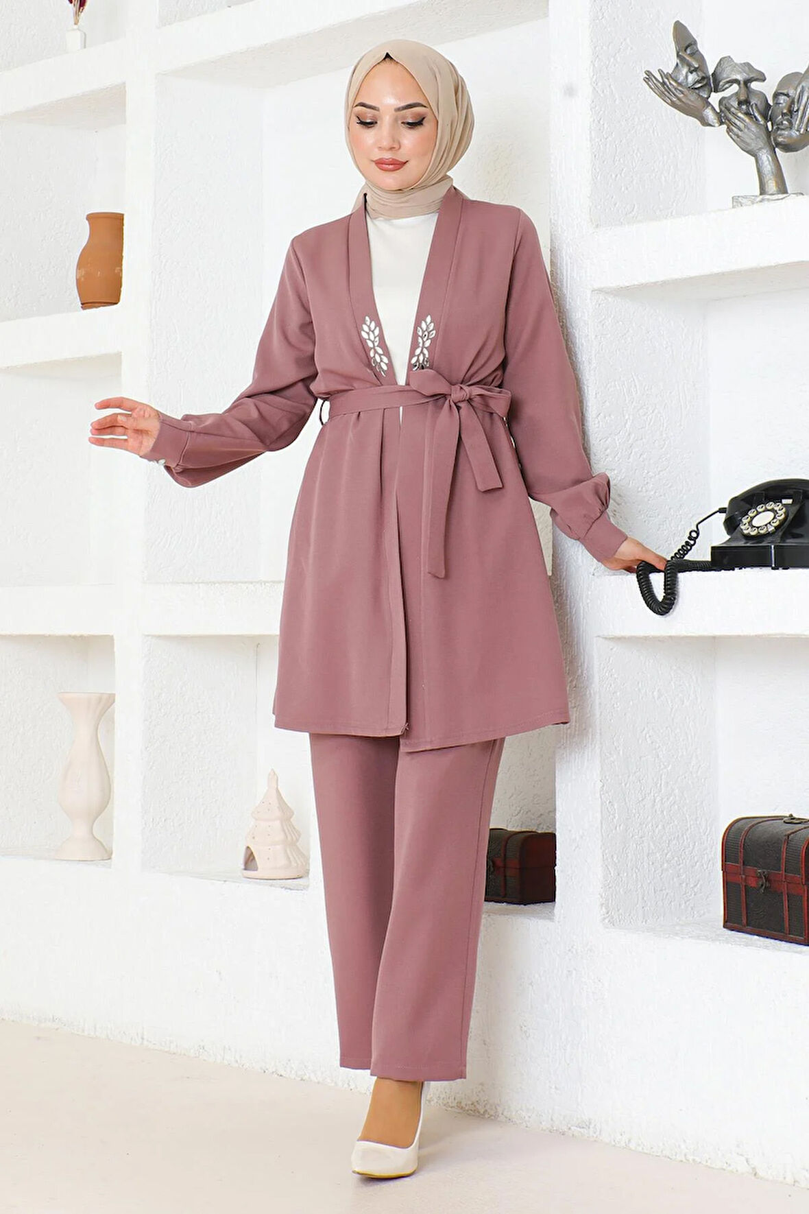 Taş Detaylı Takım Gül Kurusu MSW19203-3