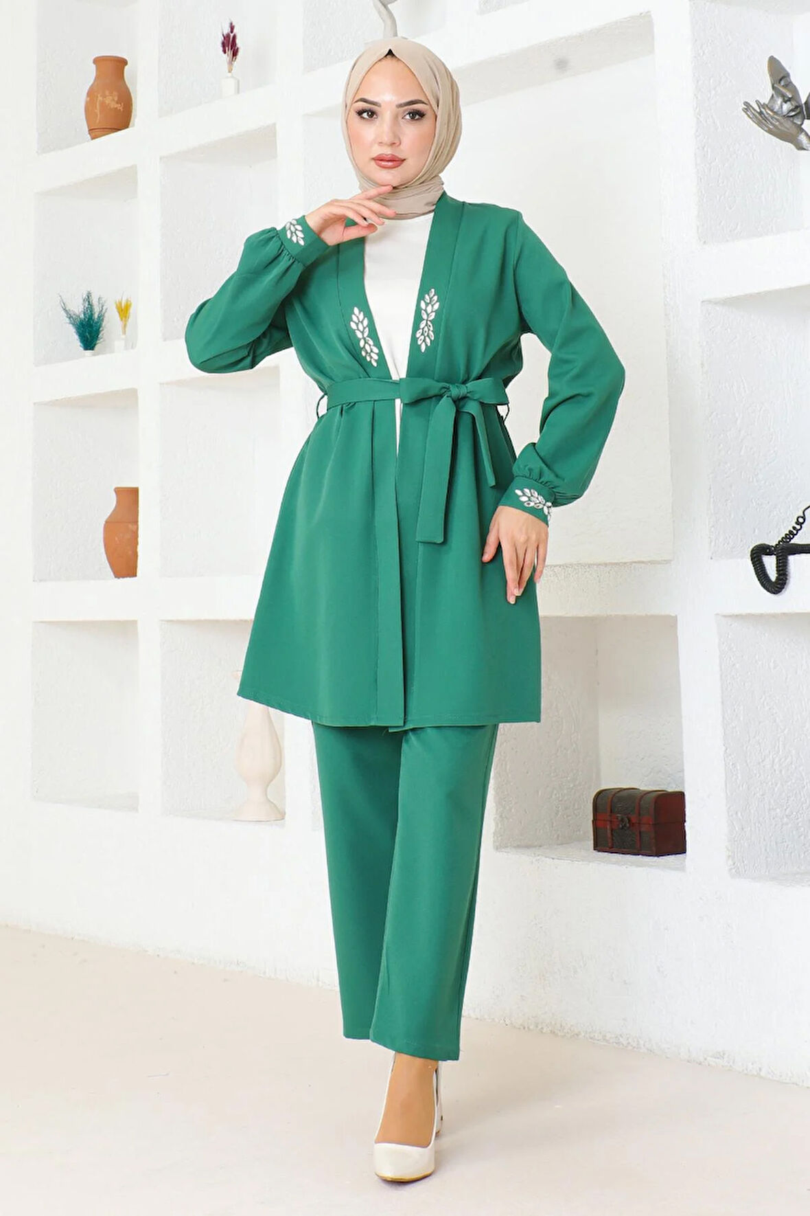 Taş Detaylı Takım Zümrüt MSW19203-4