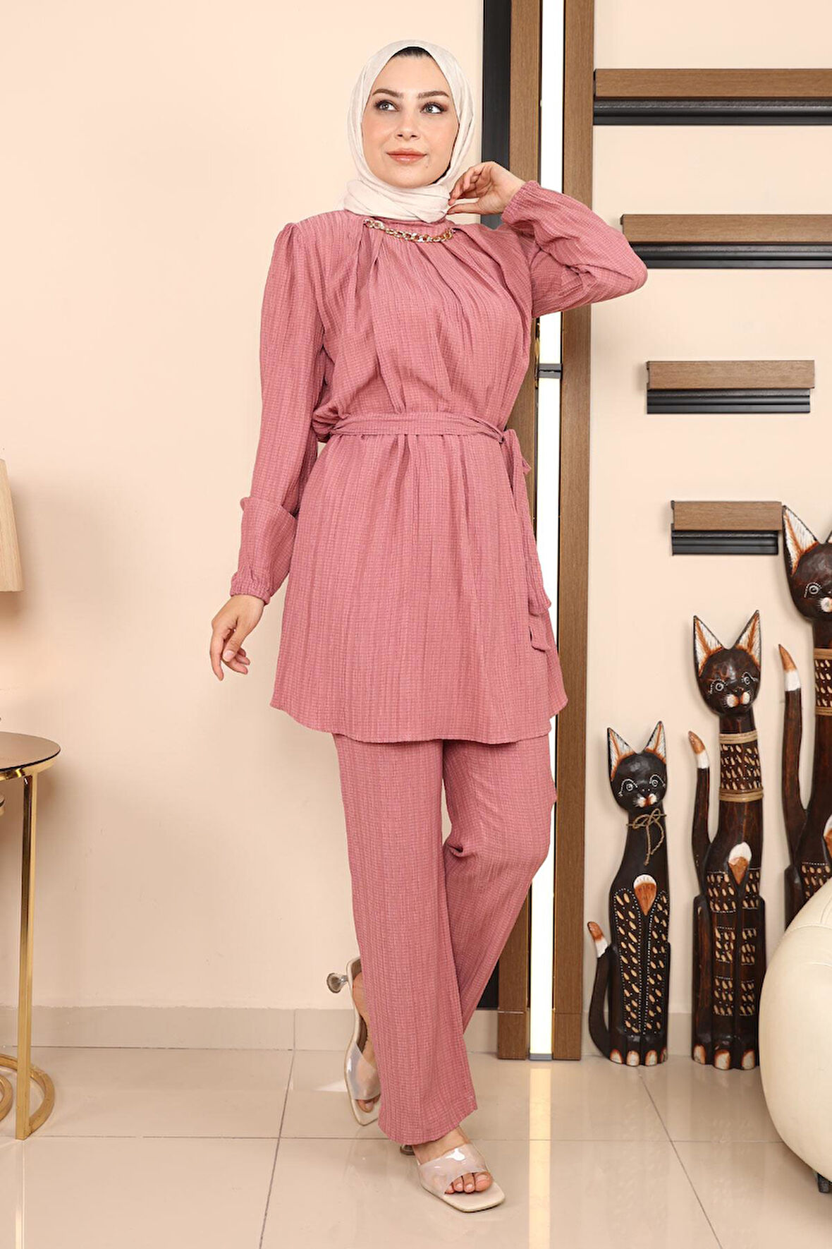 Zincir Detaylı Takım Gül Kurusu MSW19140-2