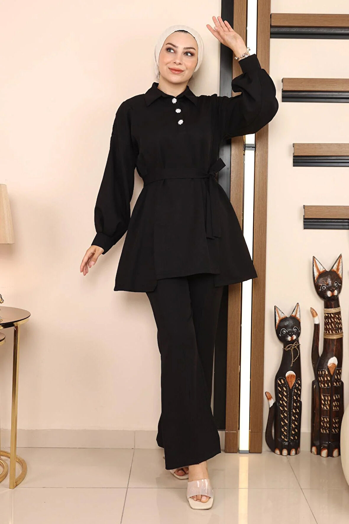 Yırtmaçlı Takım Siyah MSW19129-1