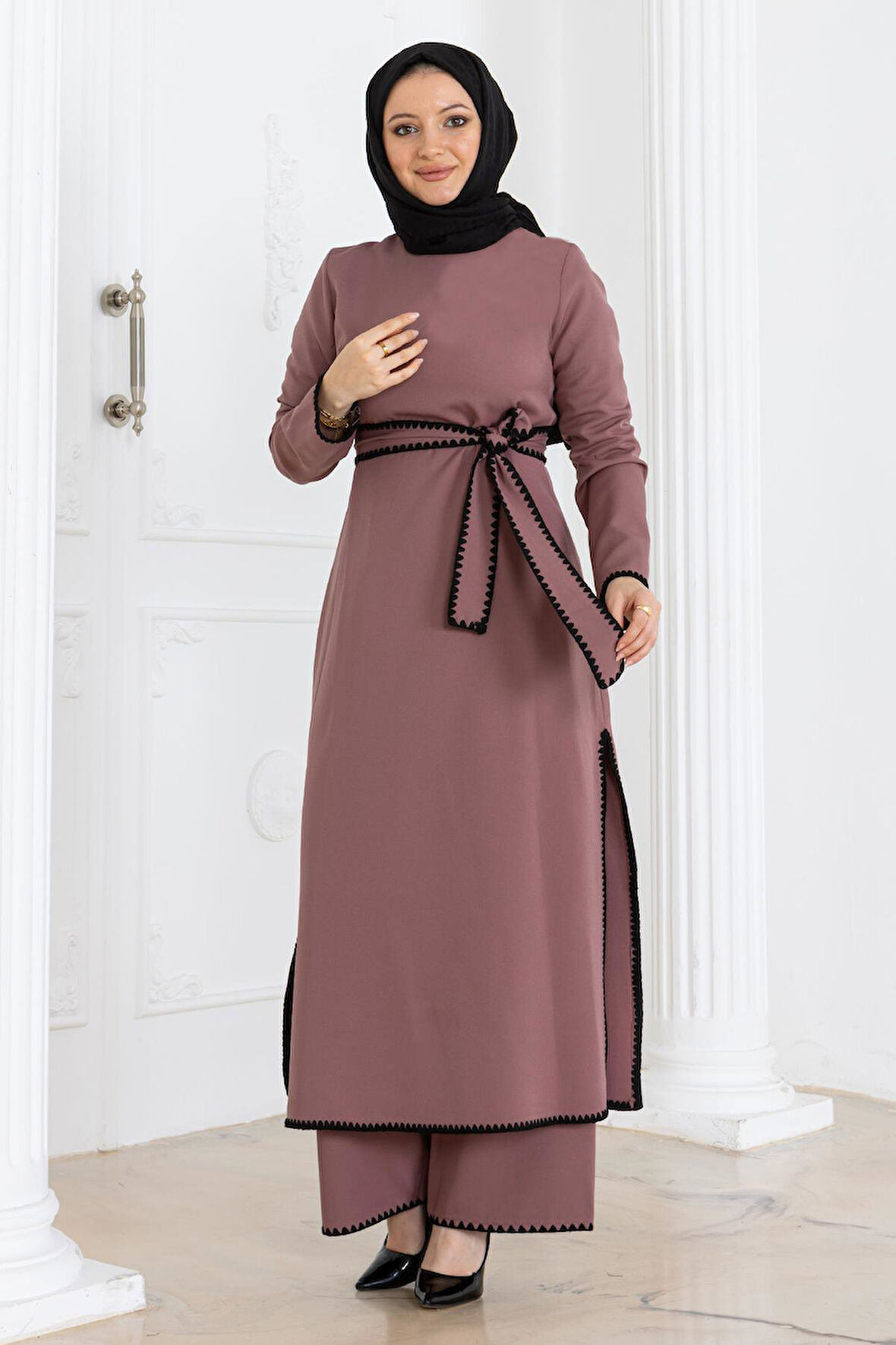 Çoban Dikişli Kemerli Takım Gül Kurusu MSW19365-3