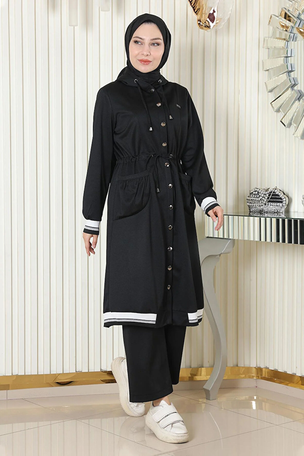 Kapşonlu Ribanalı Takım Siyah MSW19196-1