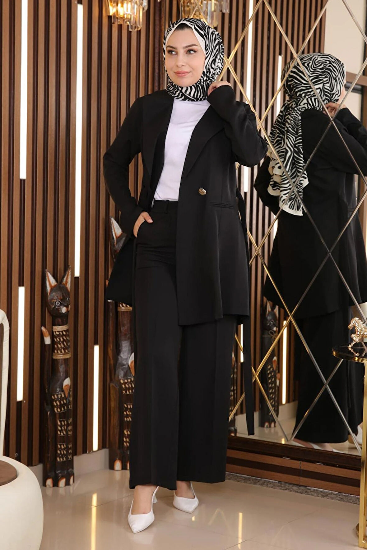 Kuşak Detaylı Takım Siyah MSW19106-1